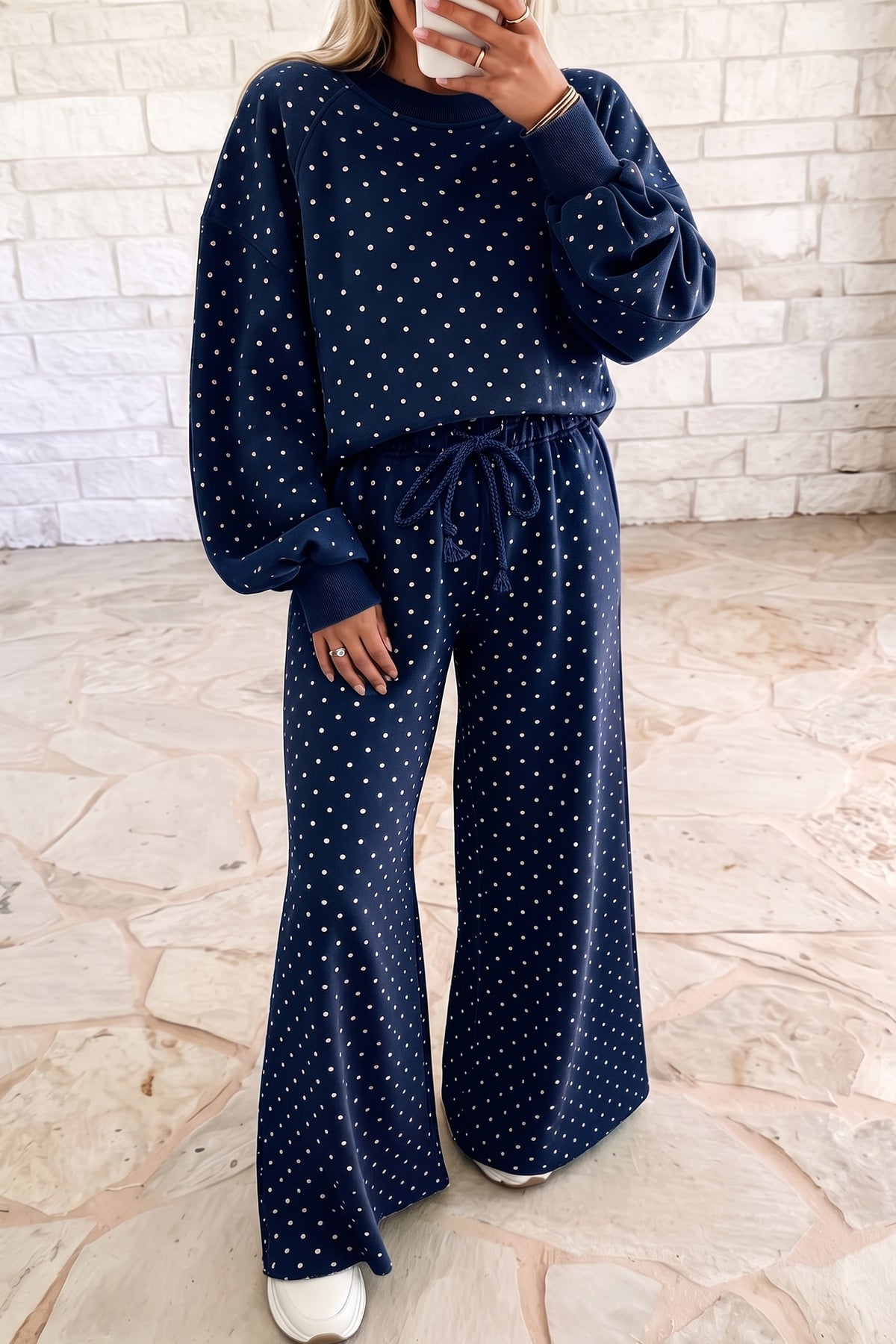 Polka Dot Long Sleeve Top & Wide Leg Pant Set (3 Colors Available)
