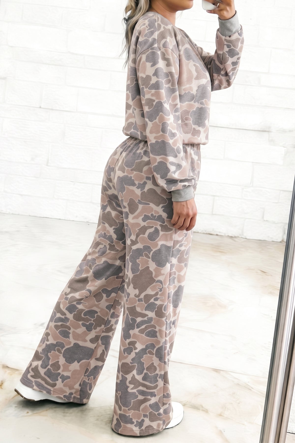 Camouflage Long Sleeve Top &Pants Plus Size Set