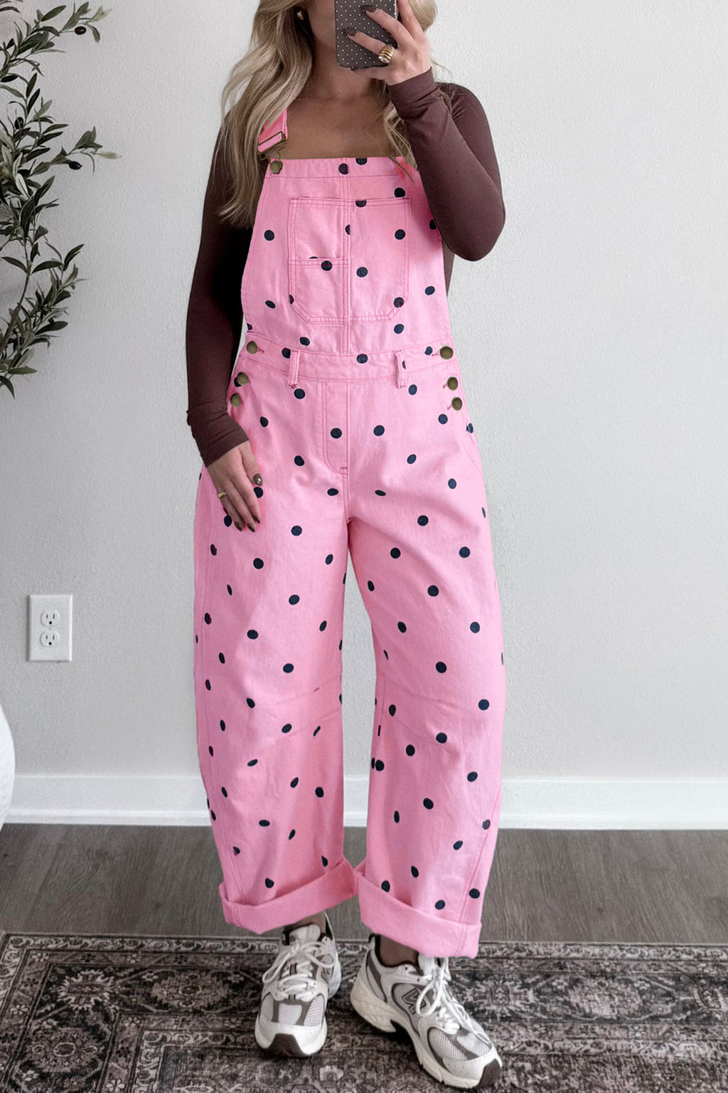 Polka Dot Denim Barrel Overalls (2 Colors Available)