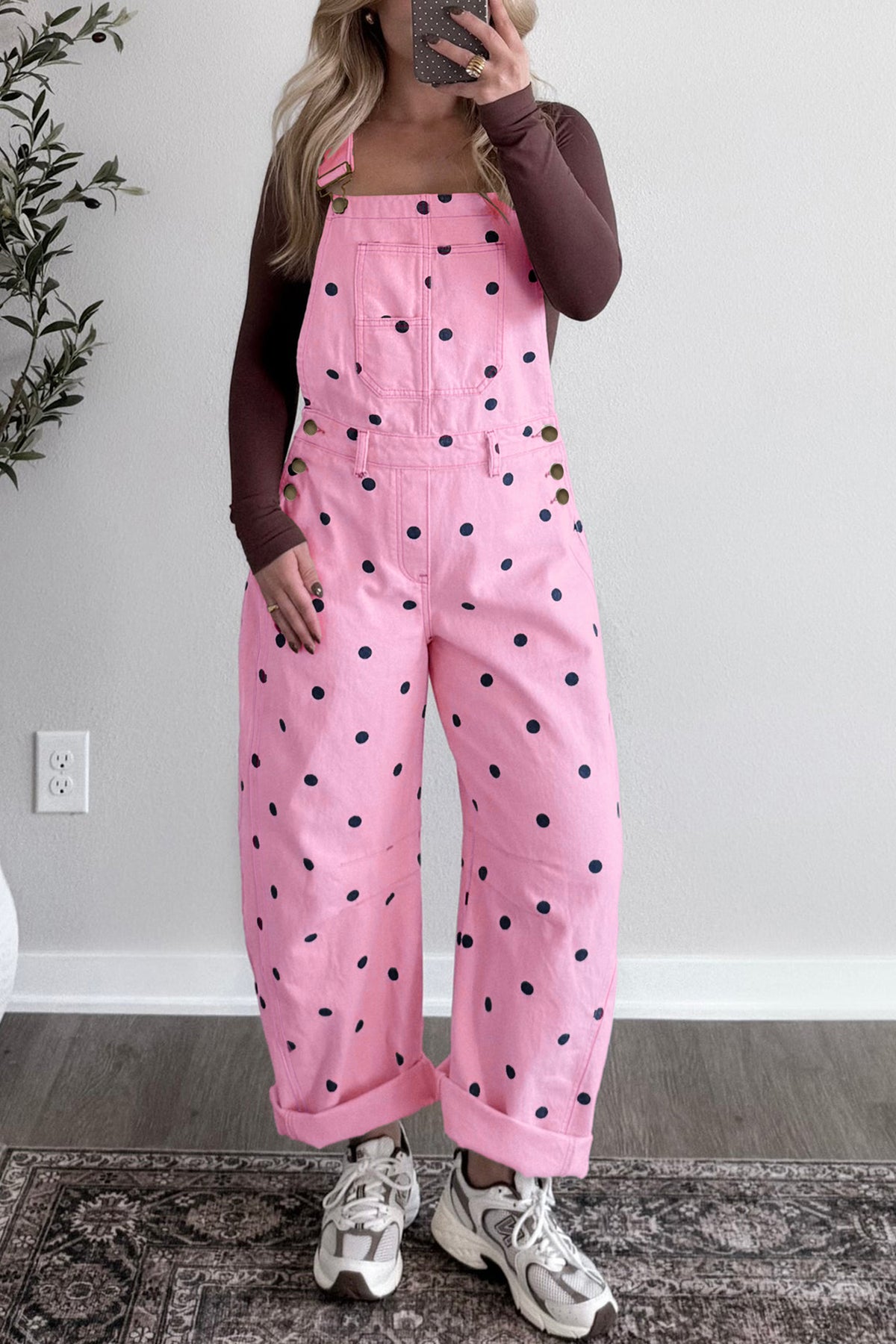 Polka Dot Denim Barrel Overalls (2 Colors Available)