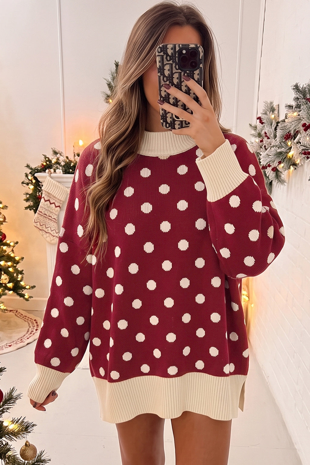 Polka Dot Ribbed Tunic Sweater (3 Colors Available)
