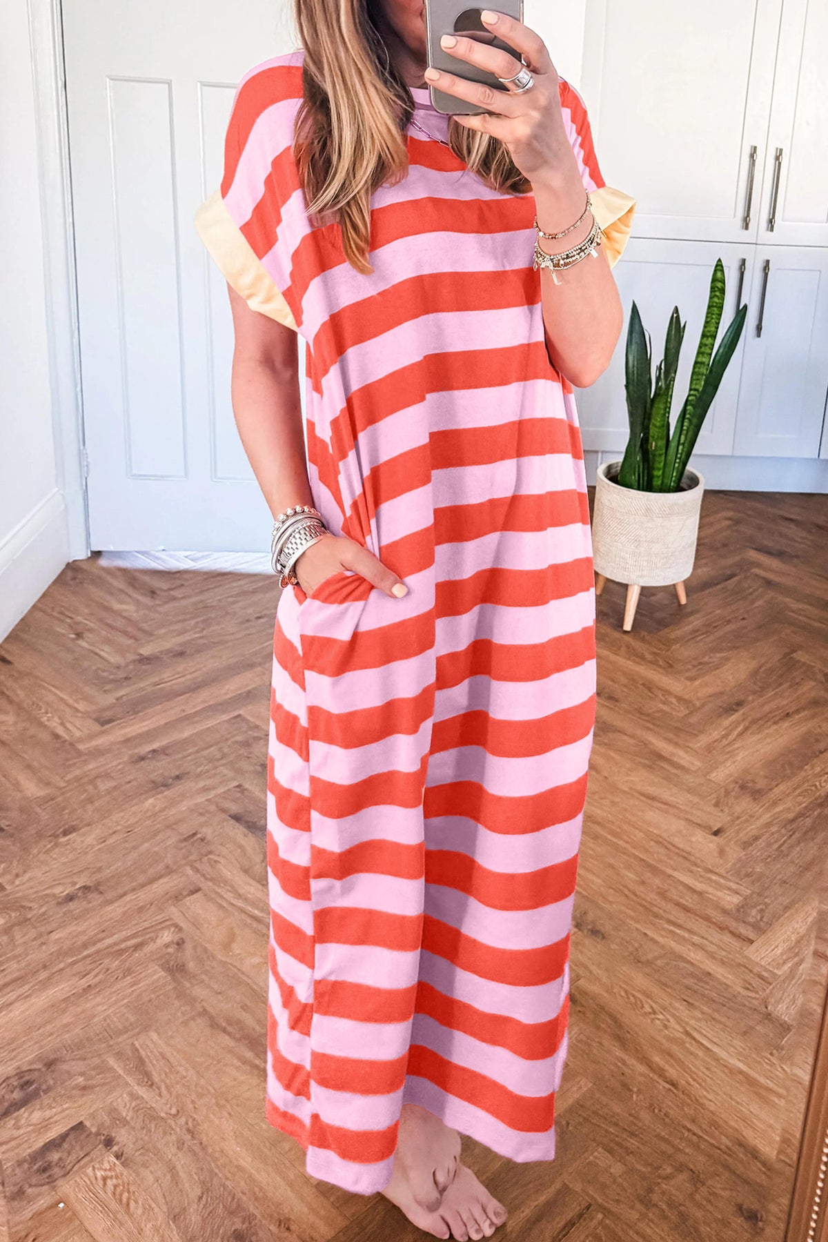 Striped T-Shirt Maxi Dress with Pockets