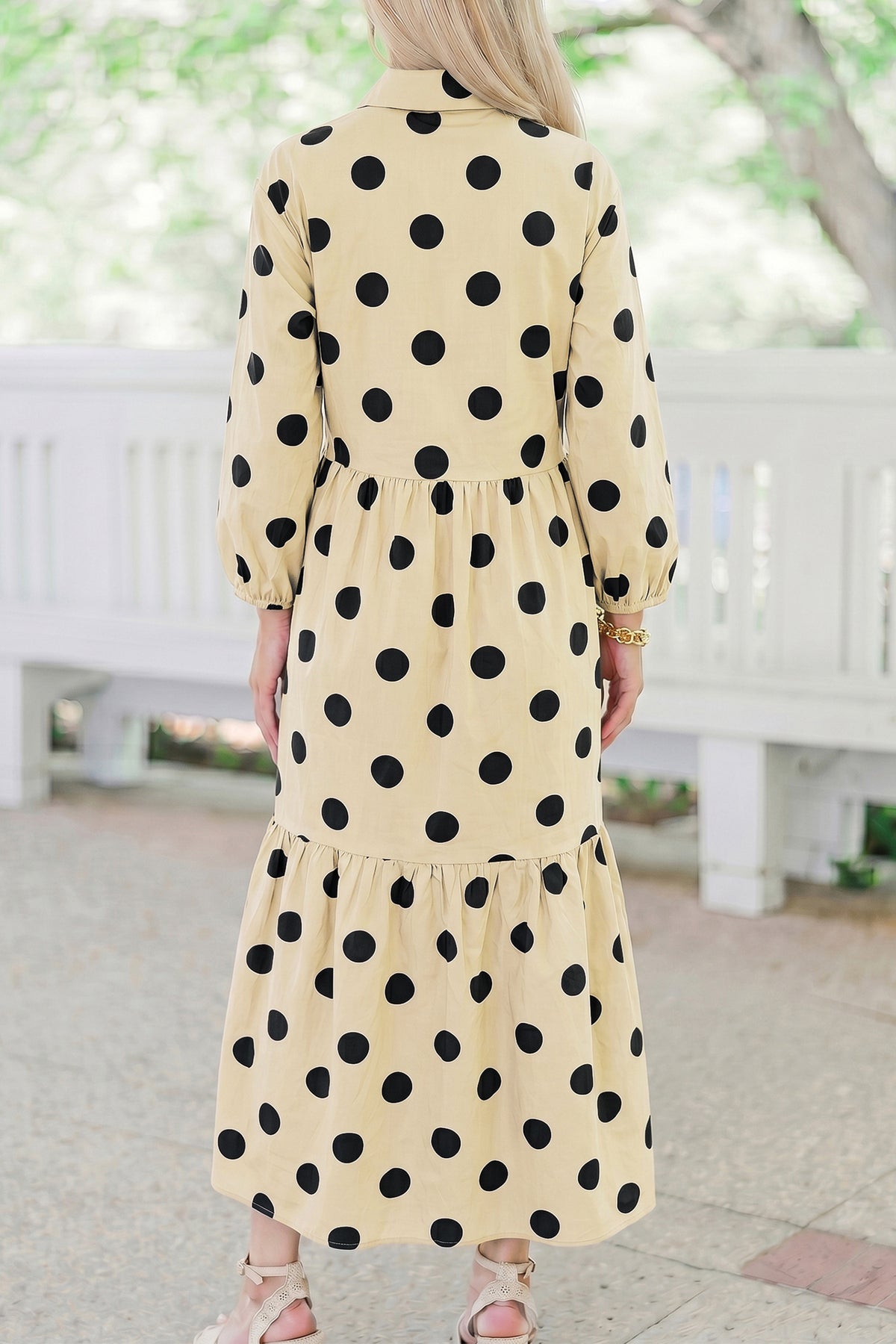 Polka Dot Button Front Long Sleeve Shift Dress with Pockets (2 Colors Available)