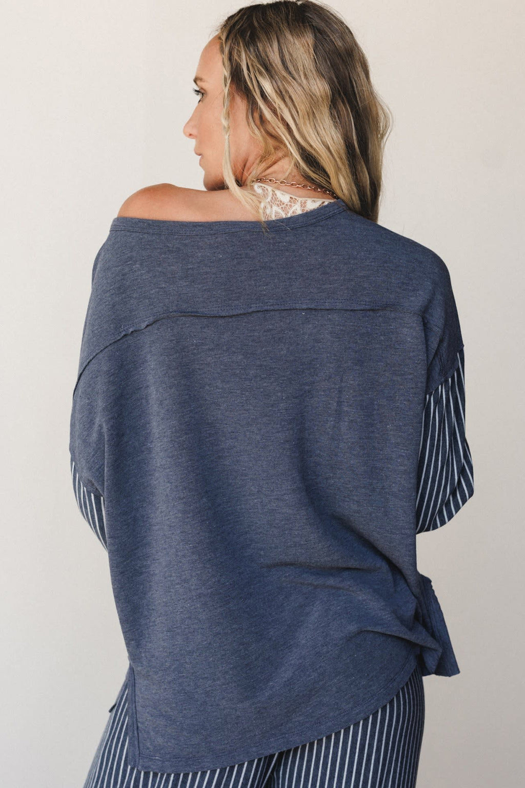 Raw Seam Patchwork Long Sleeve Top & Pants Set (3 Colors Available)