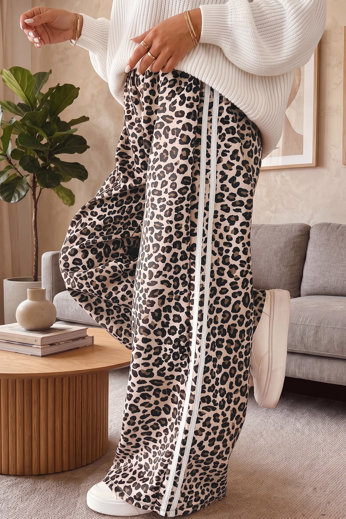 Leopard Print Wide Leg Plus Size Pants