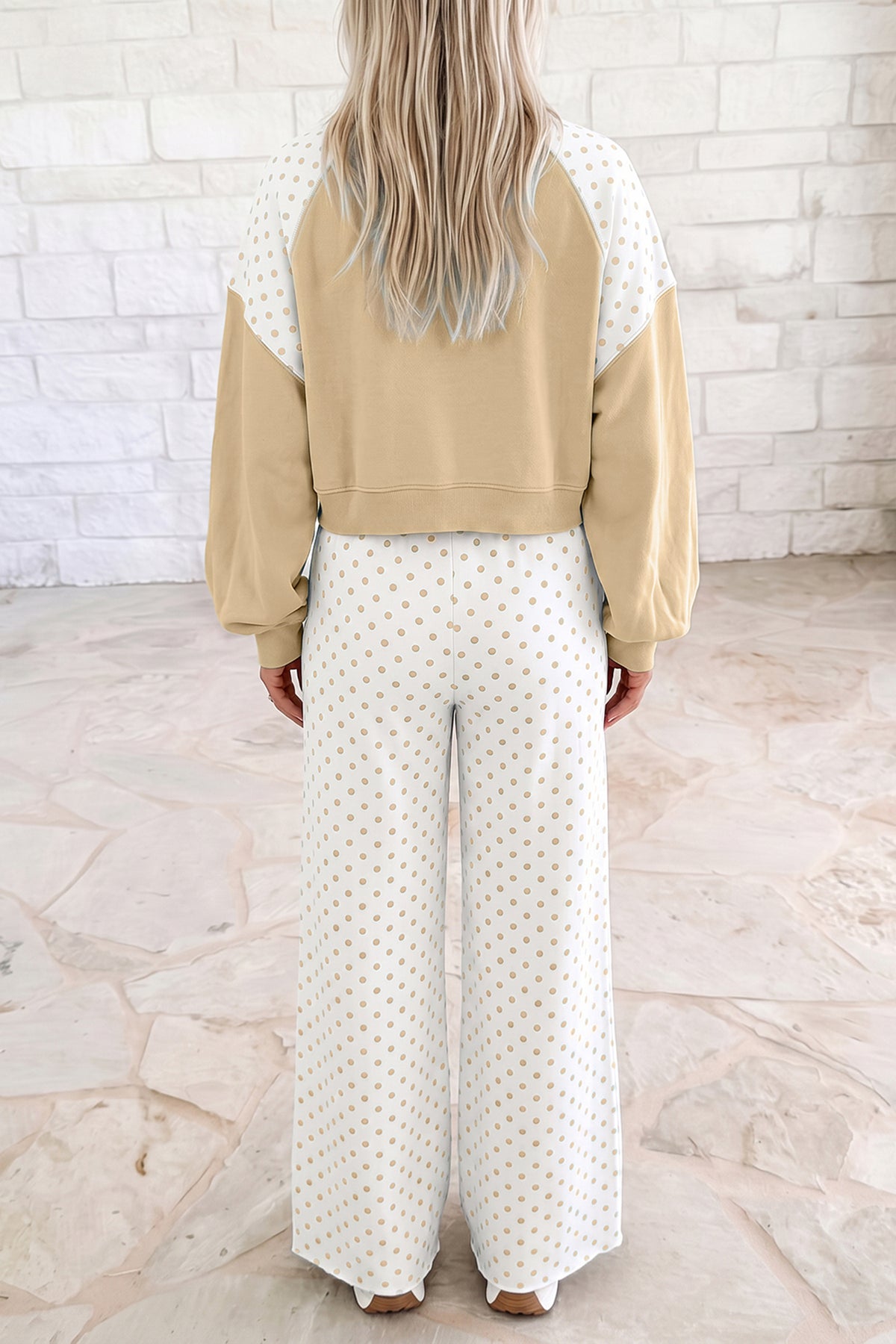 Polka Dot Patchwork Colorblock Long Sleeve Pant Set (4 Colors Available)