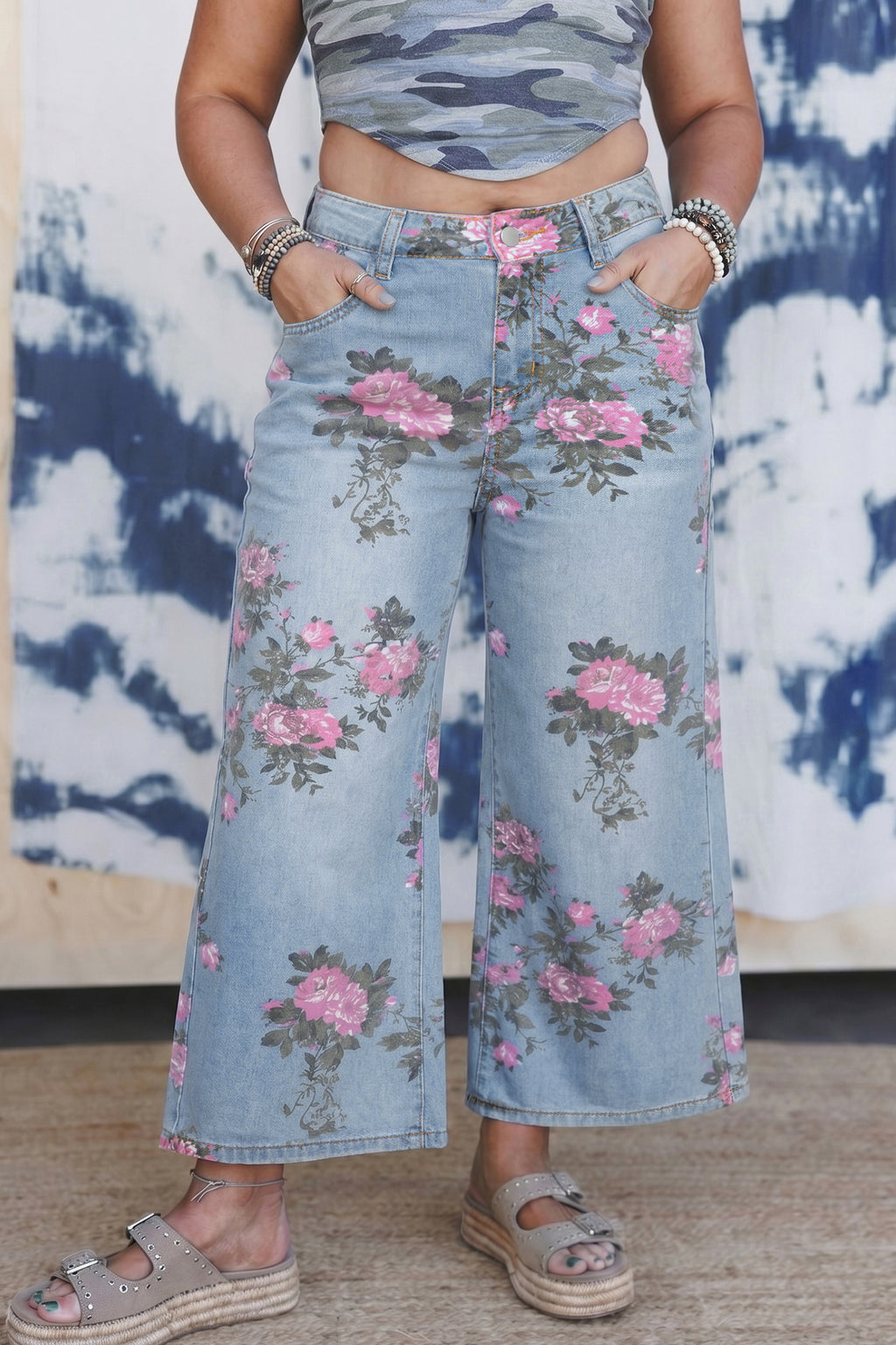 Floral Ankle Length Plus Size Jeans