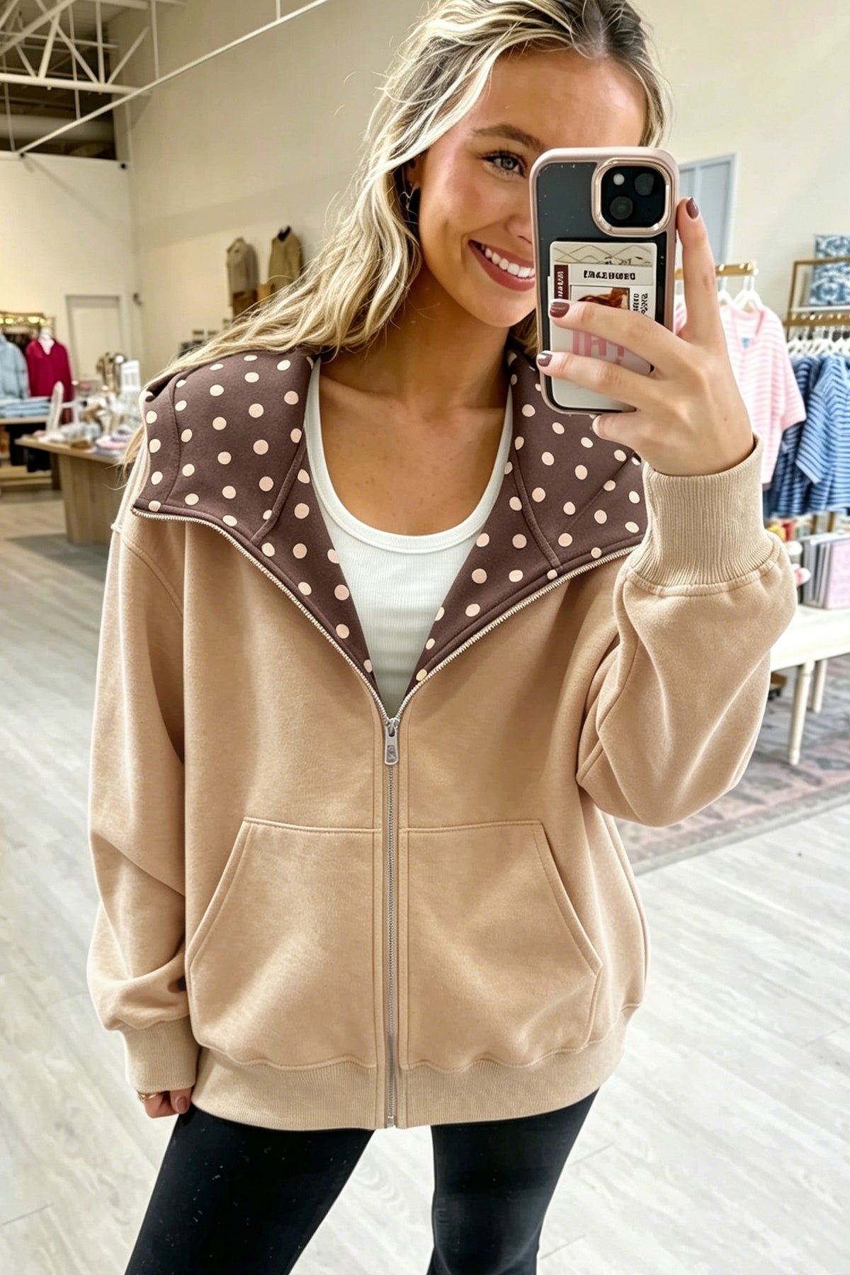 Polka Dot Zip-Up Hoodie (2 Colors Available)