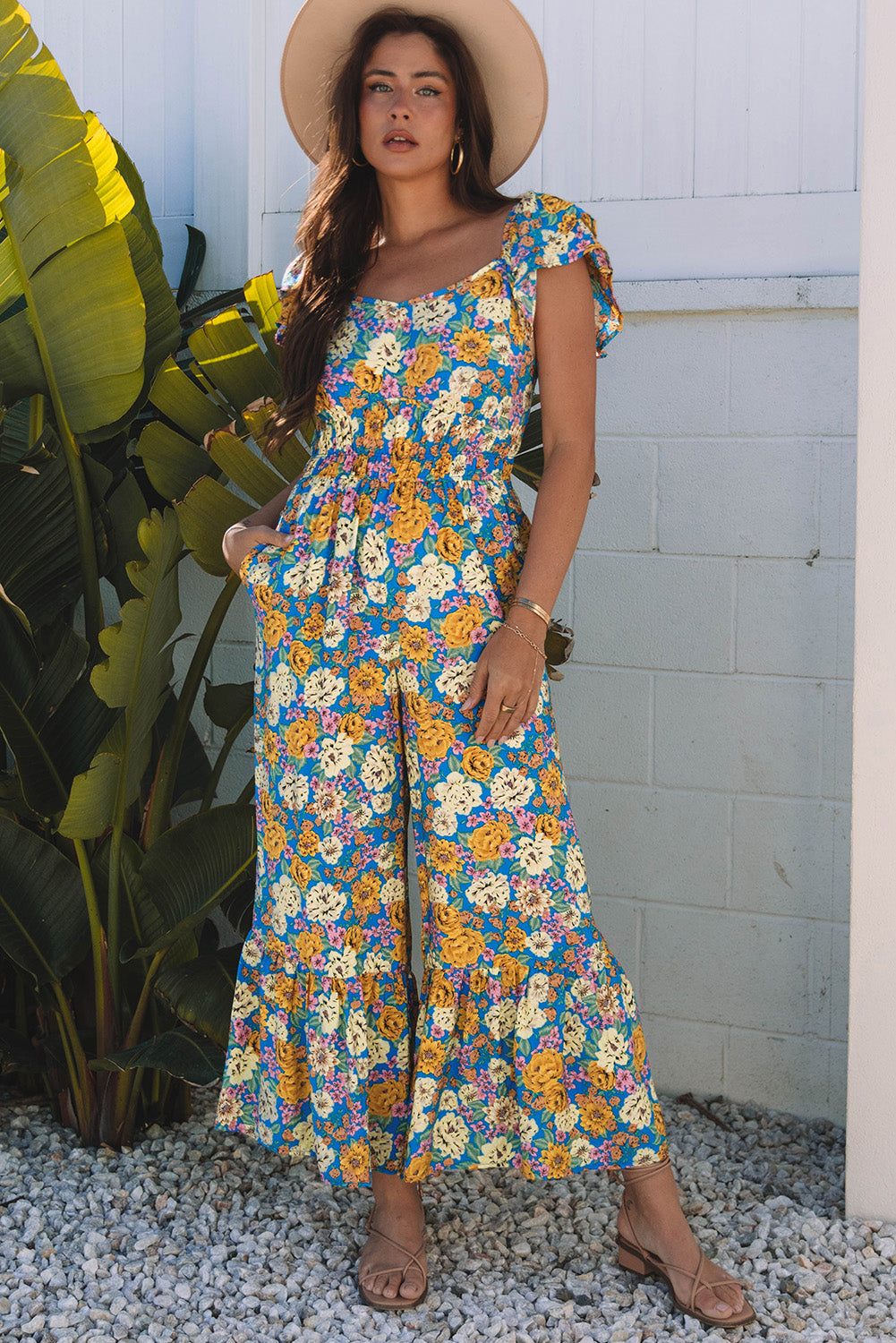 Floral Cut Out High Waist Jumpsuit
