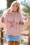 Floral Patchwork Star Drawstring Hoodie (3 Colors Available)