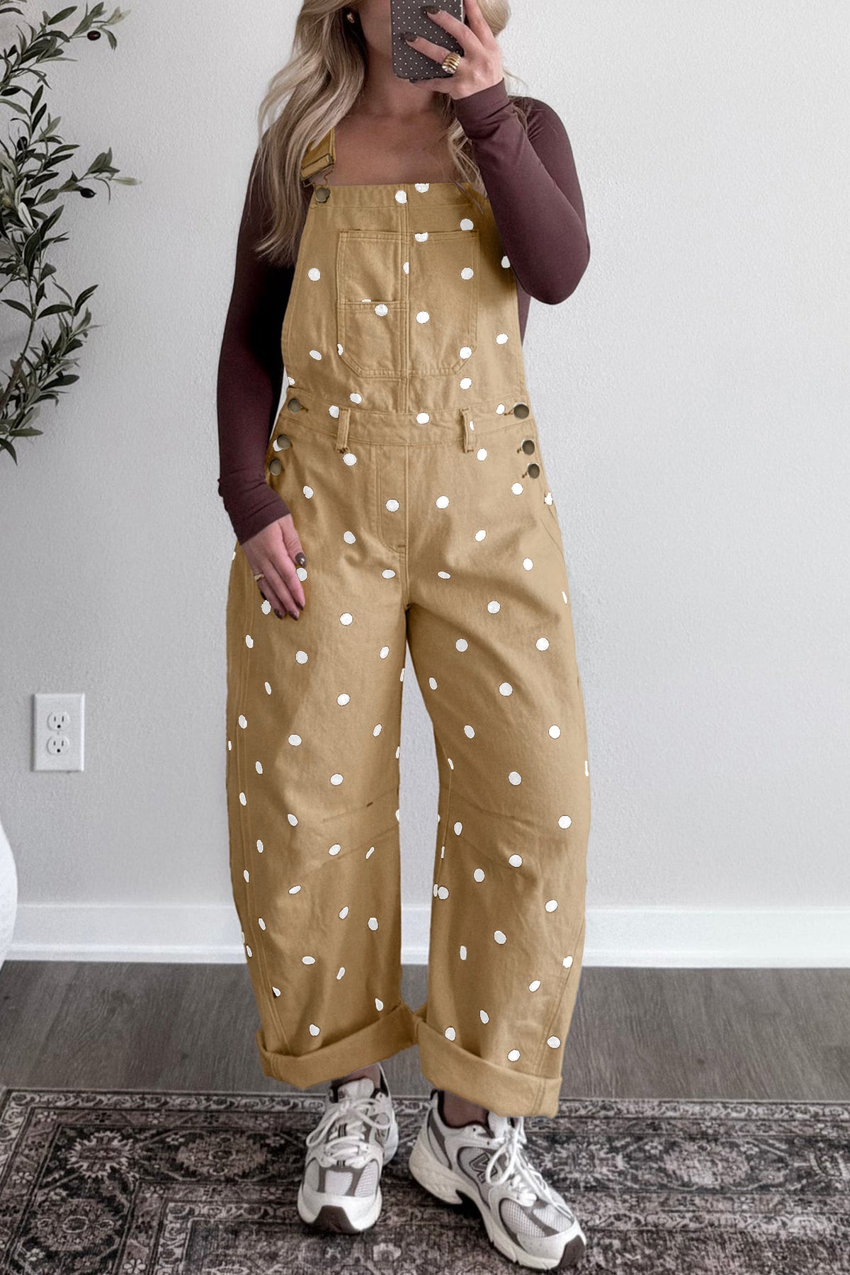 Polka Dot Denim Barrel Overalls (2 Colors Available)