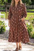 Polka Cuffs Sleeve Shift Plus Size Dress with Pockets