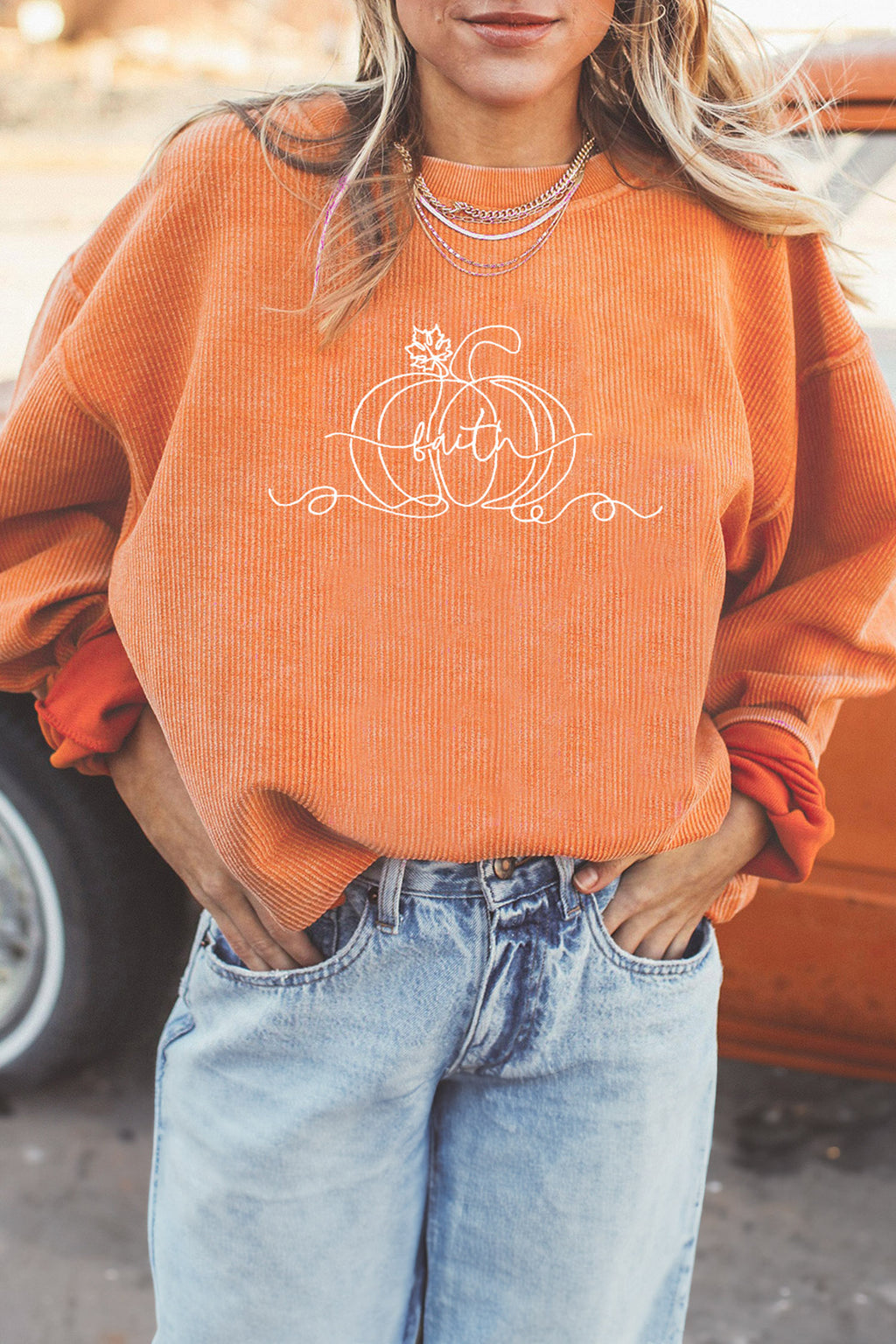 Embroidered Faith Pumpkin Sweatshirt (Plus Size Available)