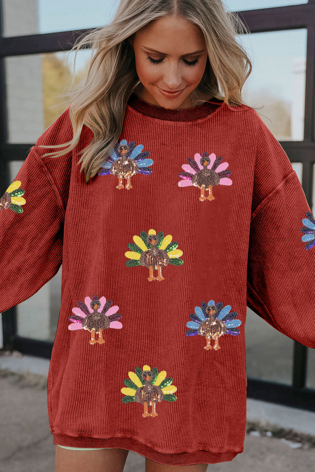Turkey Graphic Corded Sweatshirt (4 Colors Available)