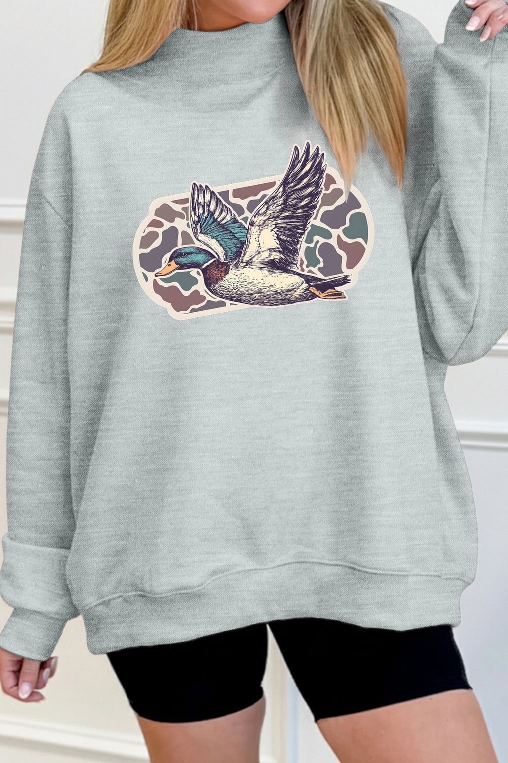 Mallard Duck Camouflage Mock Neck Sweatshirt