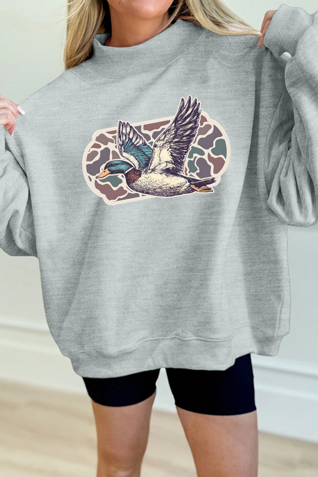 Mallard Duck Camouflage Mock Neck Sweatshirt