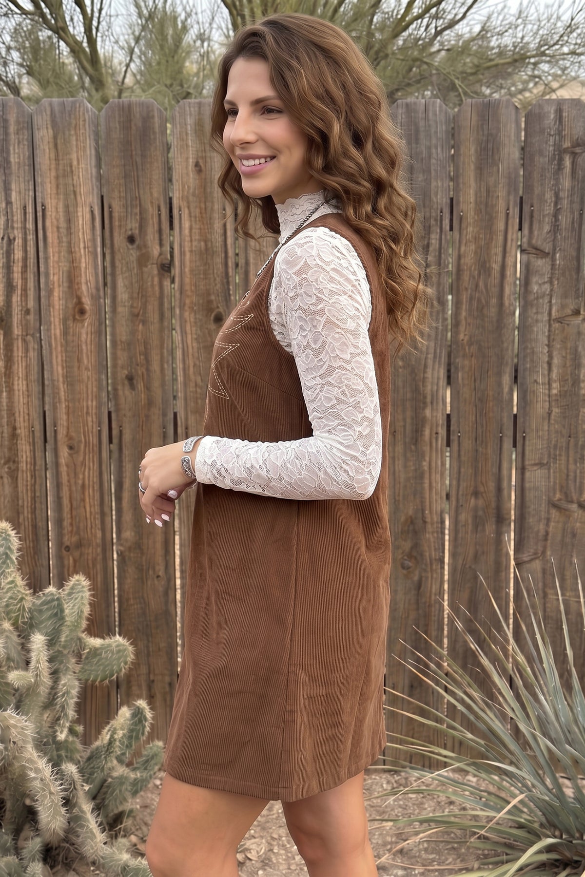 Western Embroidered Corduroy Dress