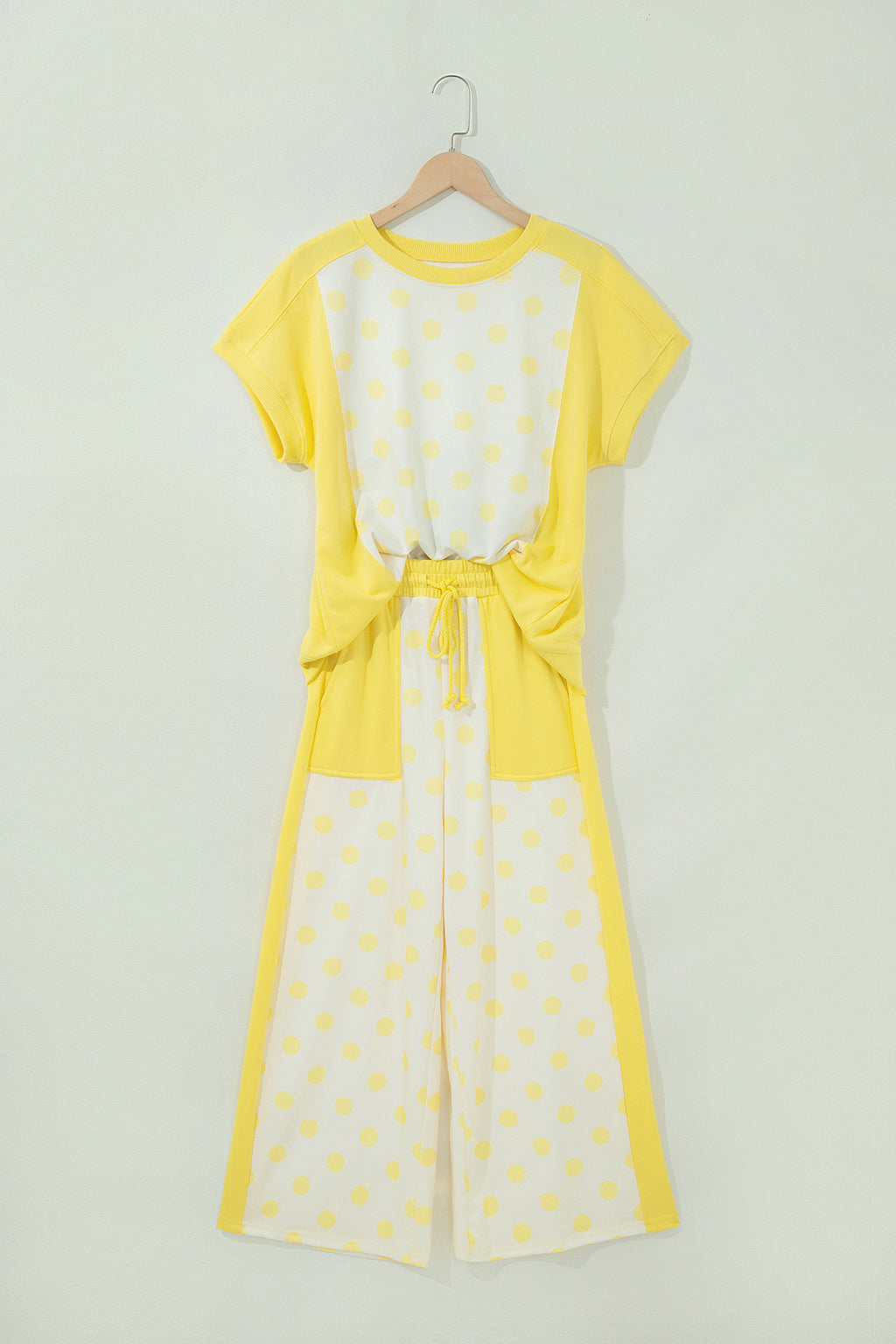 Color Block Patchwork Polka Dot Wide Leg Pant Set (3 Colors Available)