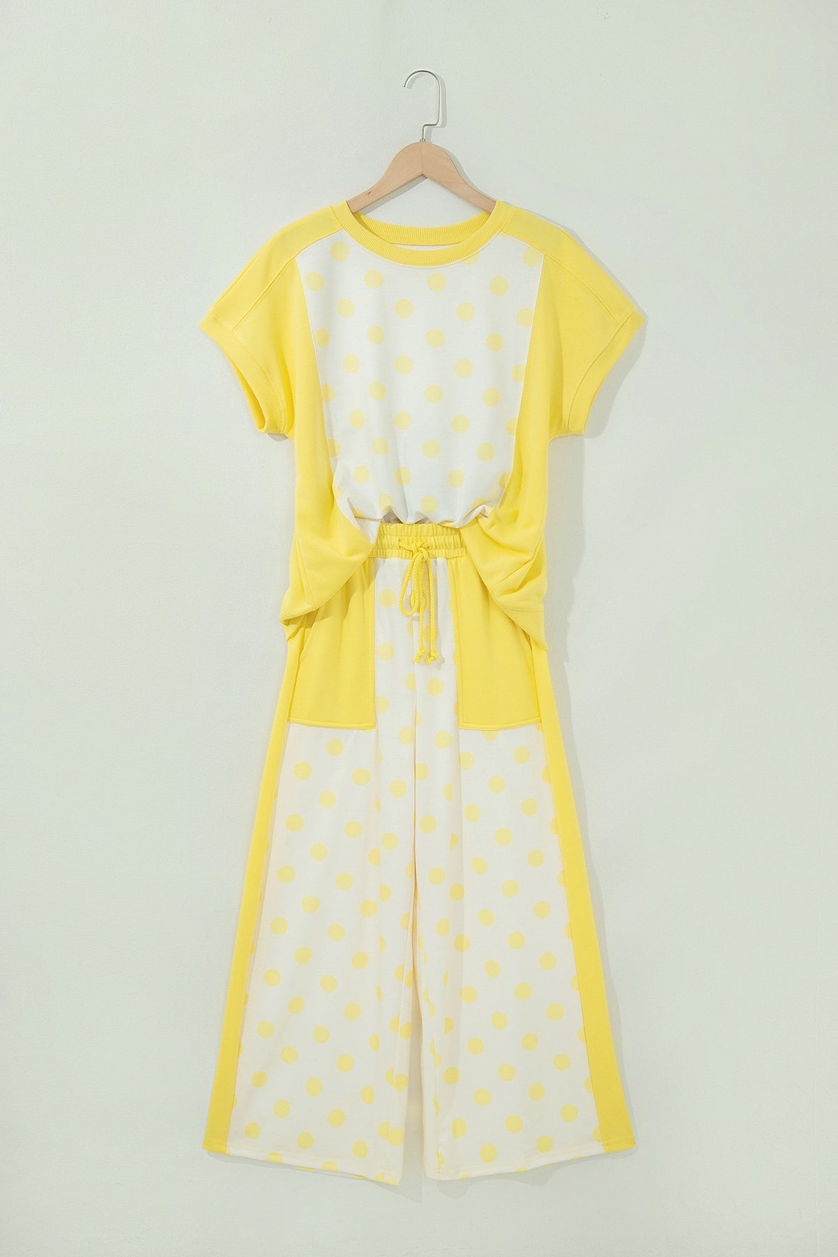 Color Block Patchwork Polka Dot Wide Leg Pant Set (3 Colors Available)
