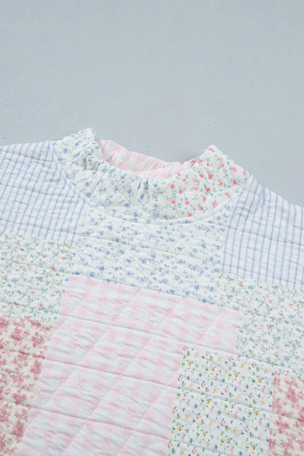 Floral Quilted Patchwork Mock Neck Top & Short Set