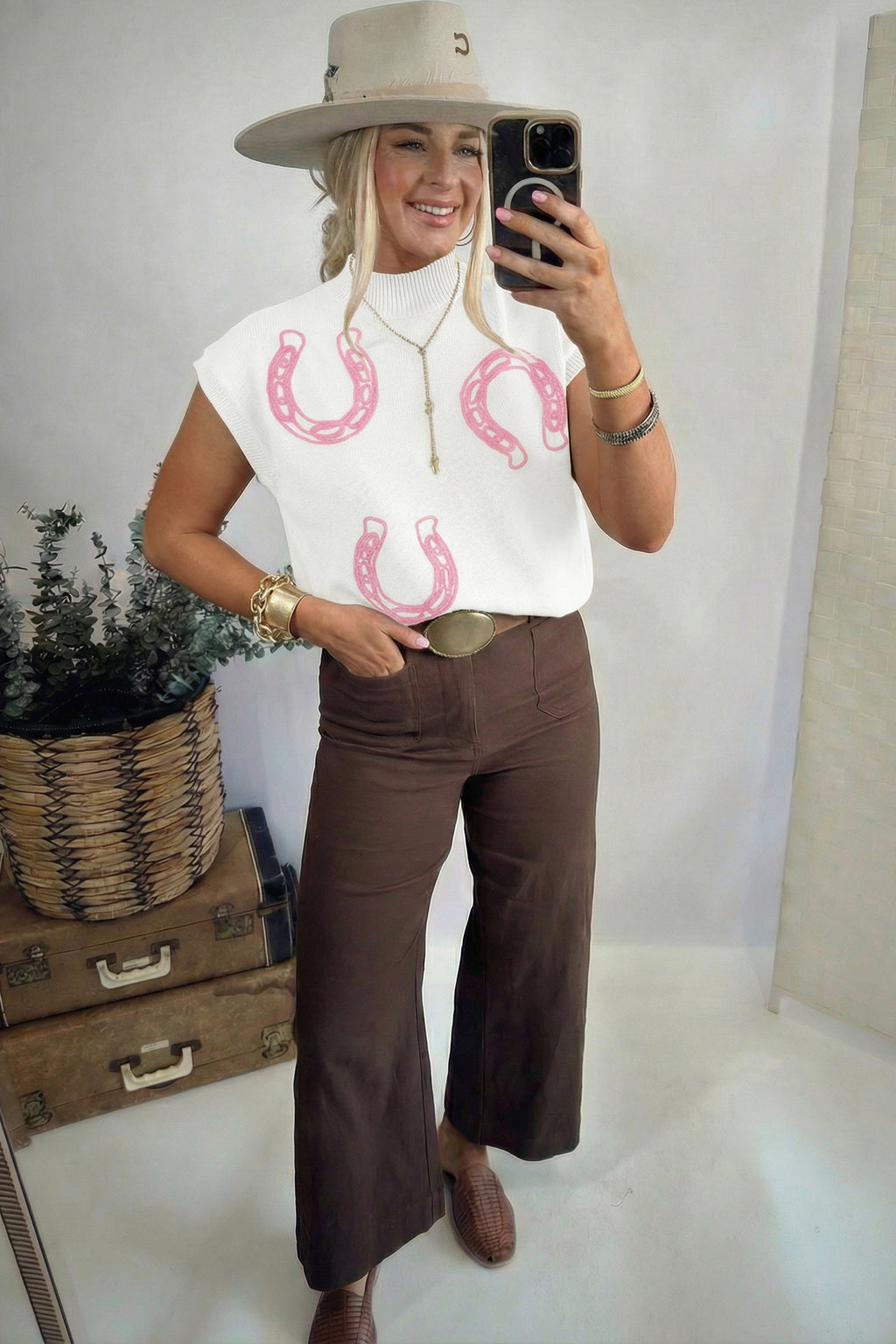 Corded Horseshoes Ribbed Sweater