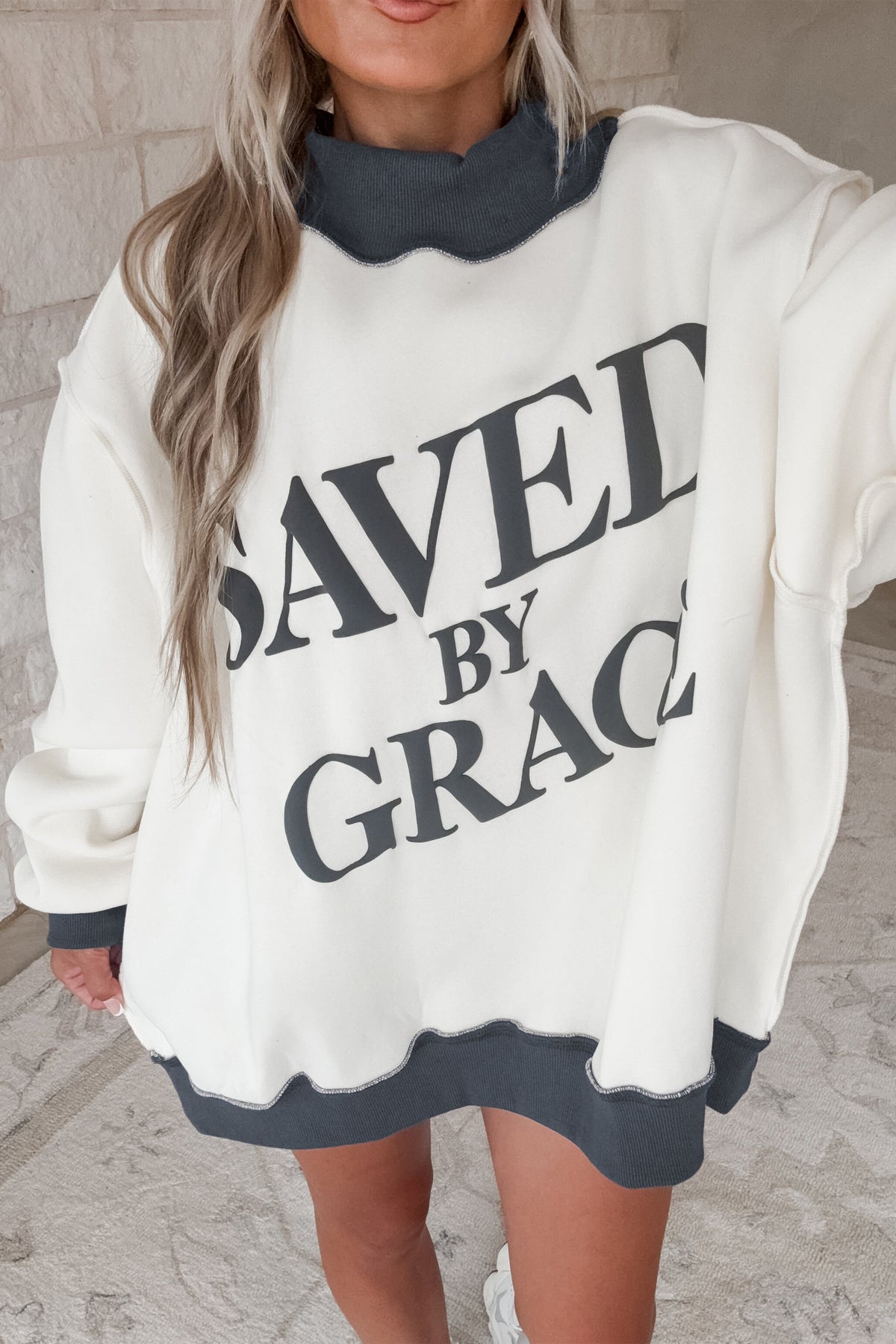 Saved By Grace Mock Neck Oversized Sweatshirt (2 Colors Available)