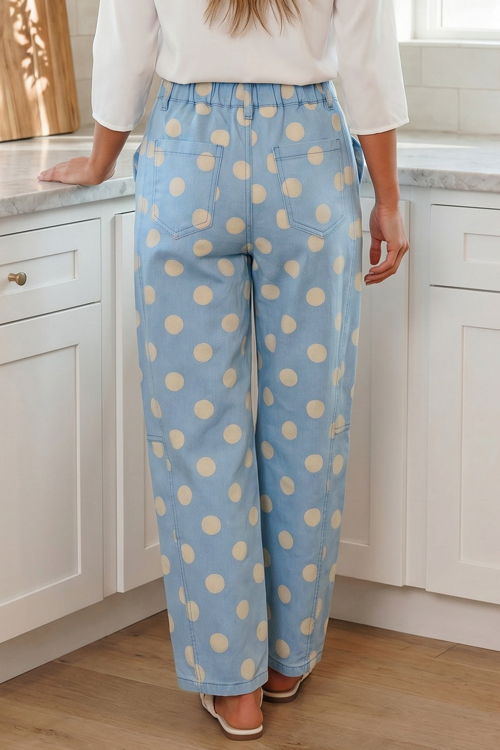 Polka Dot Bow Pocket Barrel Pants (2 Colors Available)