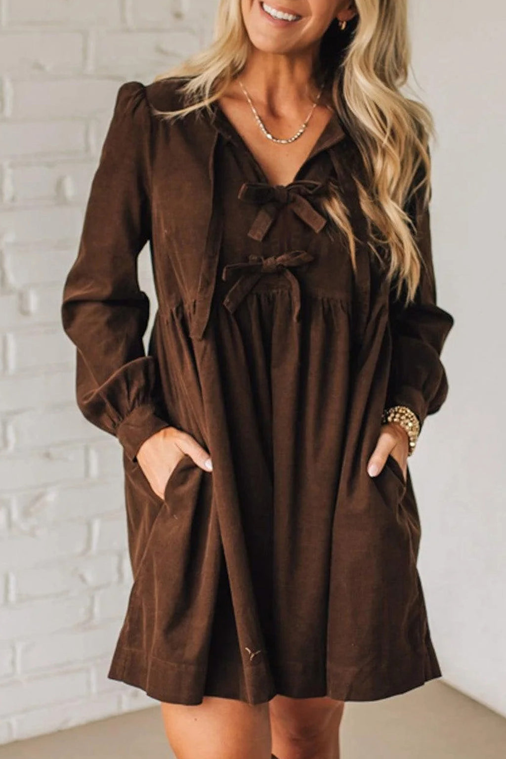 Bow Knot Corduroy Mini Dress
