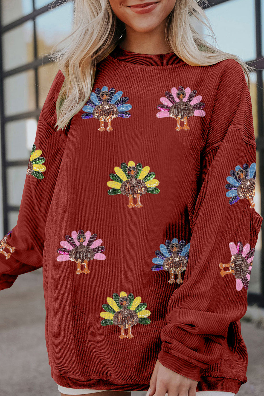 Turkey Graphic Corded Sweatshirt (4 Colors Available)