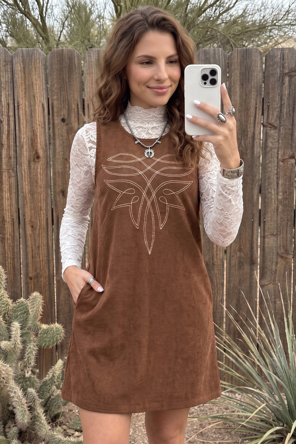 Western Embroidered Corduroy Dress