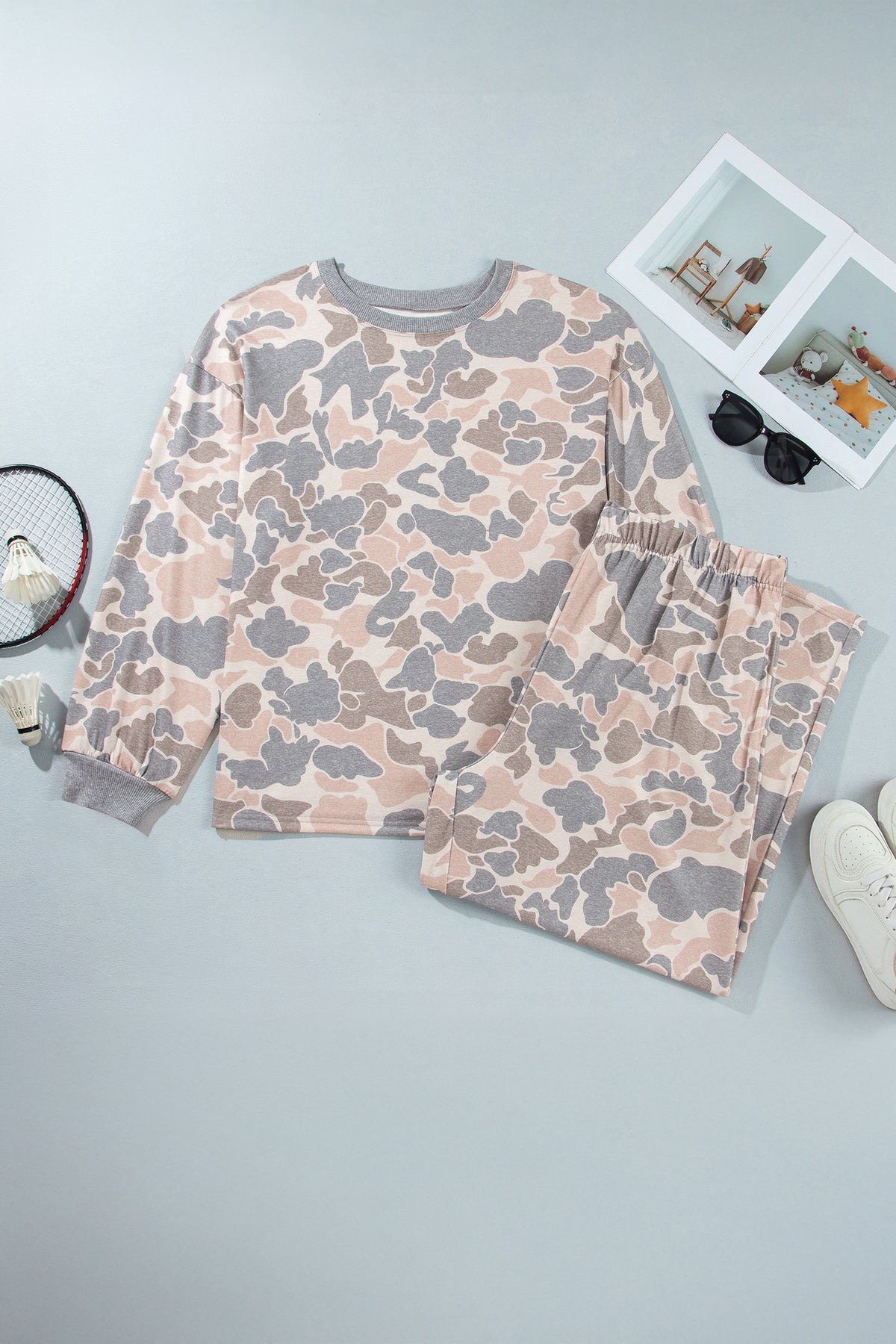 Camouflage Long Sleeve Top &Pants Plus Size Set