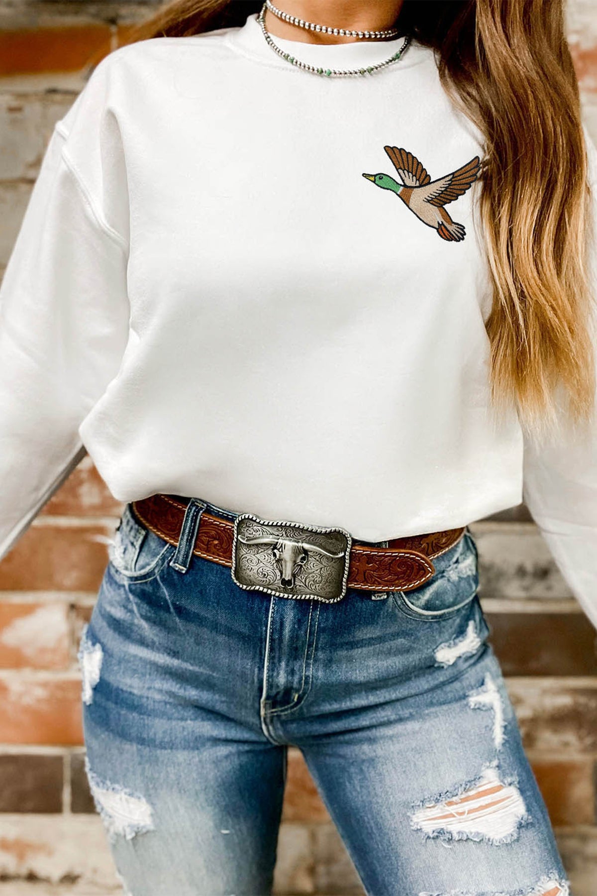 Mallard Embroidered Relaxed Pullover Sweatshirt