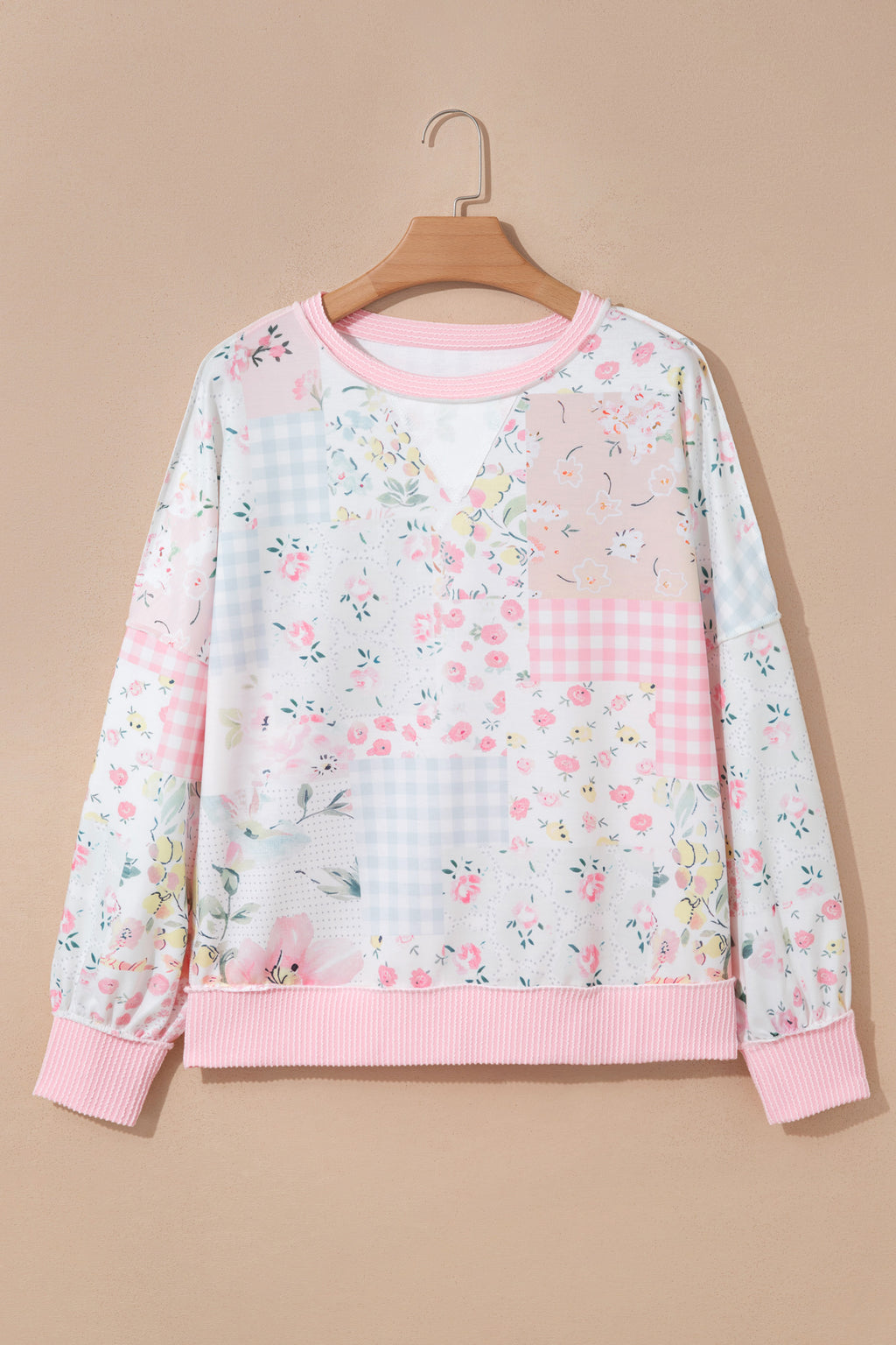 Floral Print Patchwork Long Sleeve Top