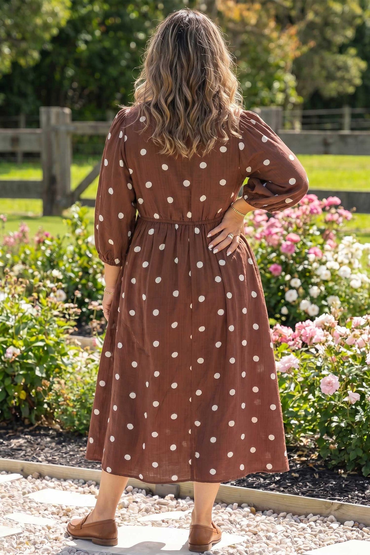 Polka Cuffs Sleeve Shift Plus Size Dress with Pockets