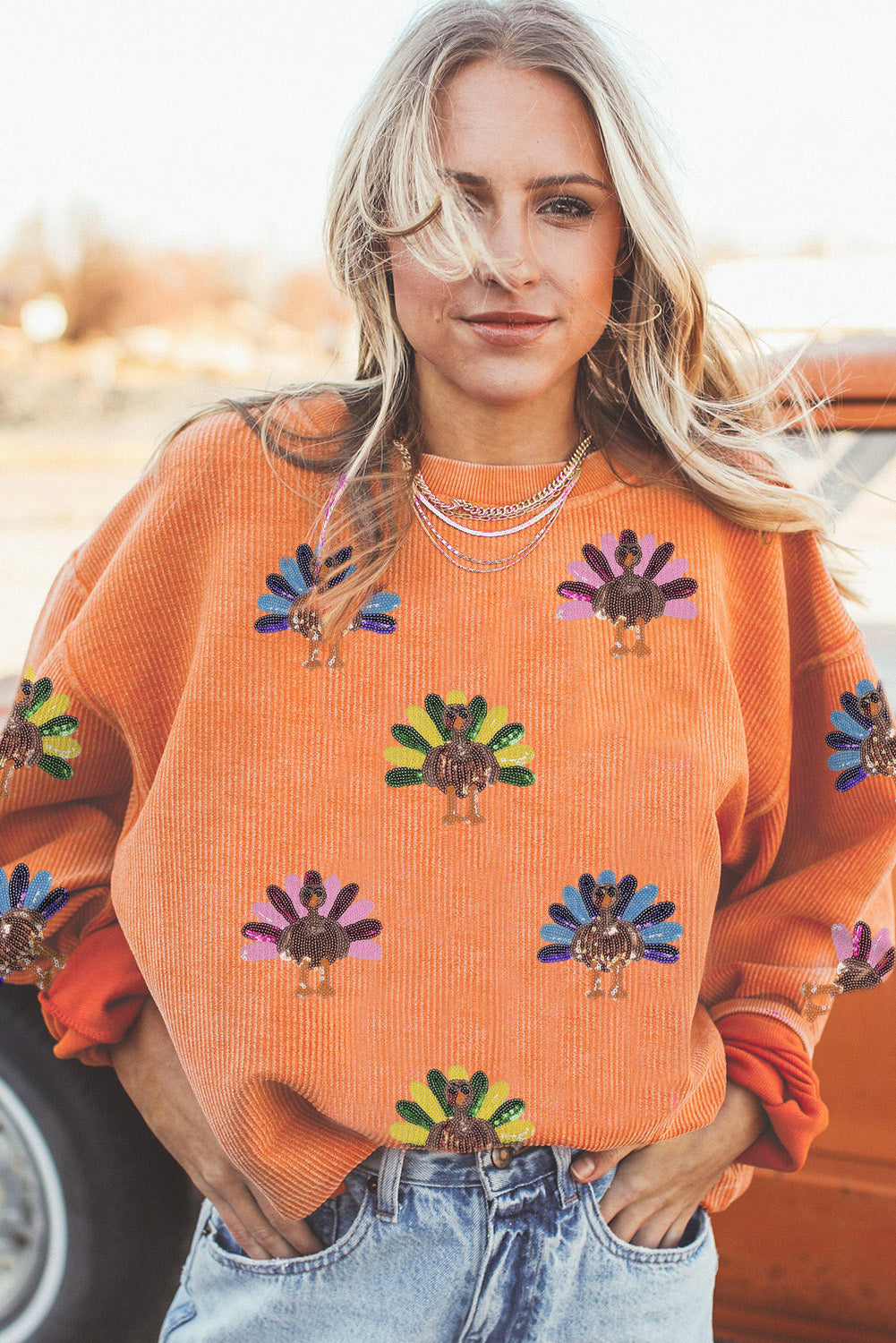 Turkey Graphic Corded Sweatshirt (4 Colors Available)