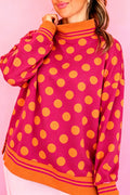 Polka Dot Striped Trim Mock Neck Sweatshirt (3 Colors Available)