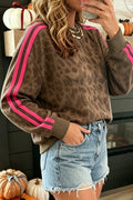 Leopard Print Striped Detail Sweatshirt