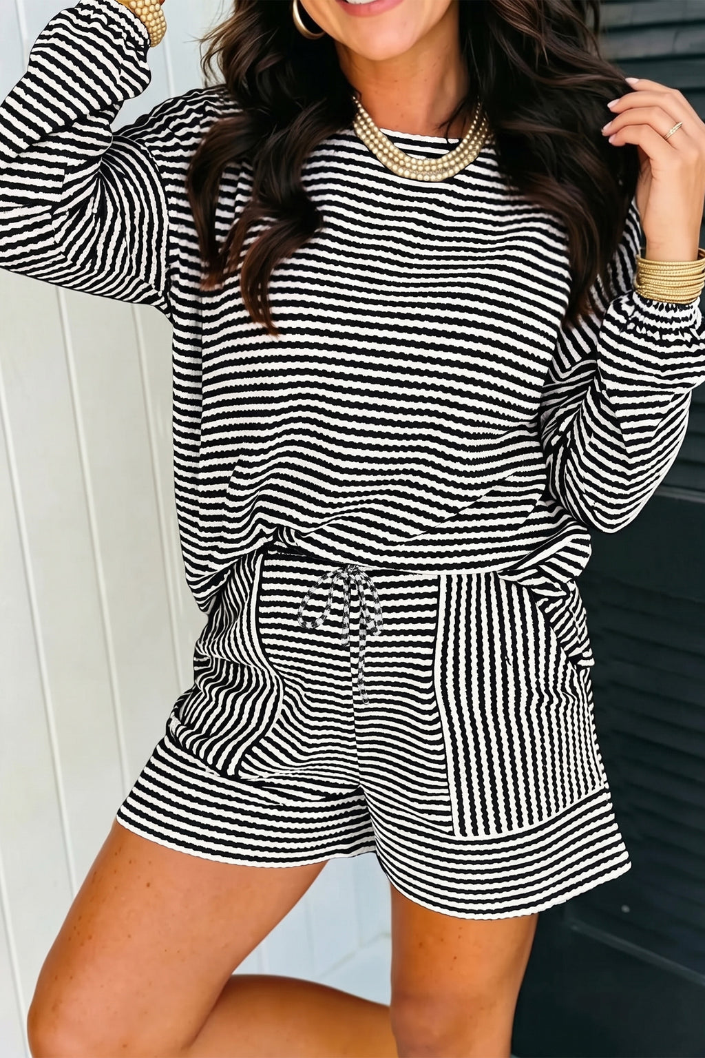 Striped Knit Short Set (4 Colors Available)