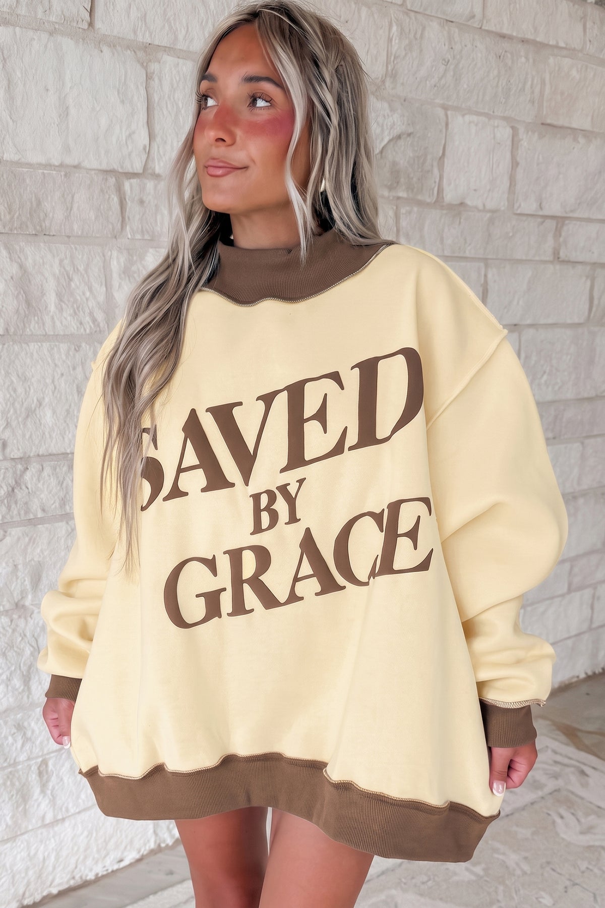 Saved By Grace Mock Neck Oversized Sweatshirt (2 Colors Available)