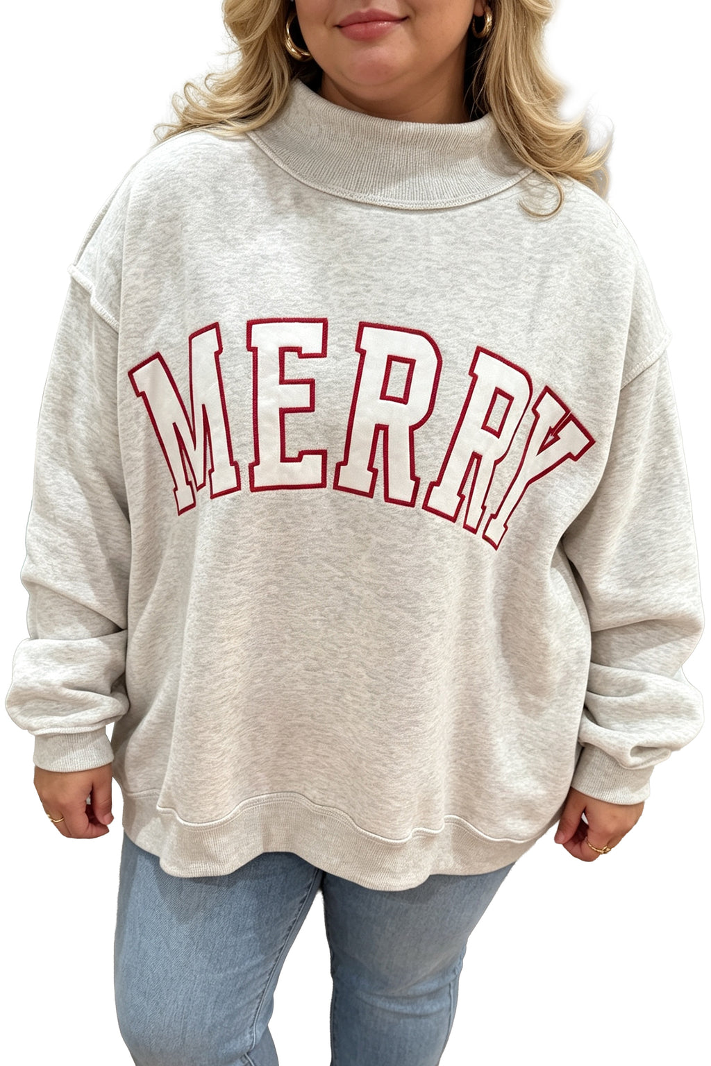 Embroidered MERRY Plus Size Sweatshirt