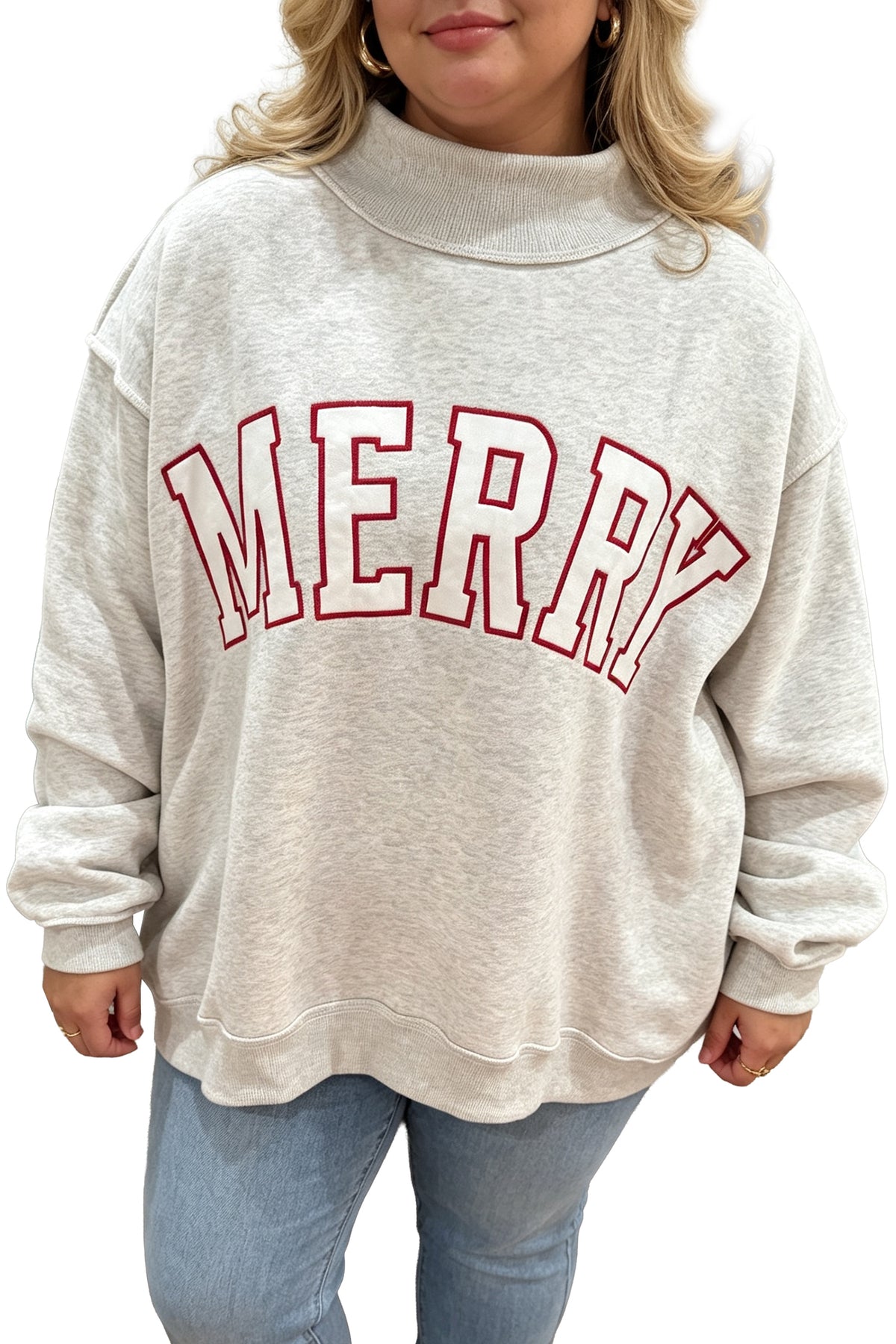 Embroidered MERRY Plus Size Sweatshirt