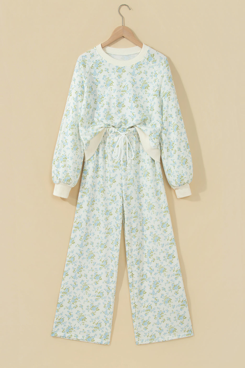 Floral Long Sleeve Top & Drawstring Wide Leg Pants Set