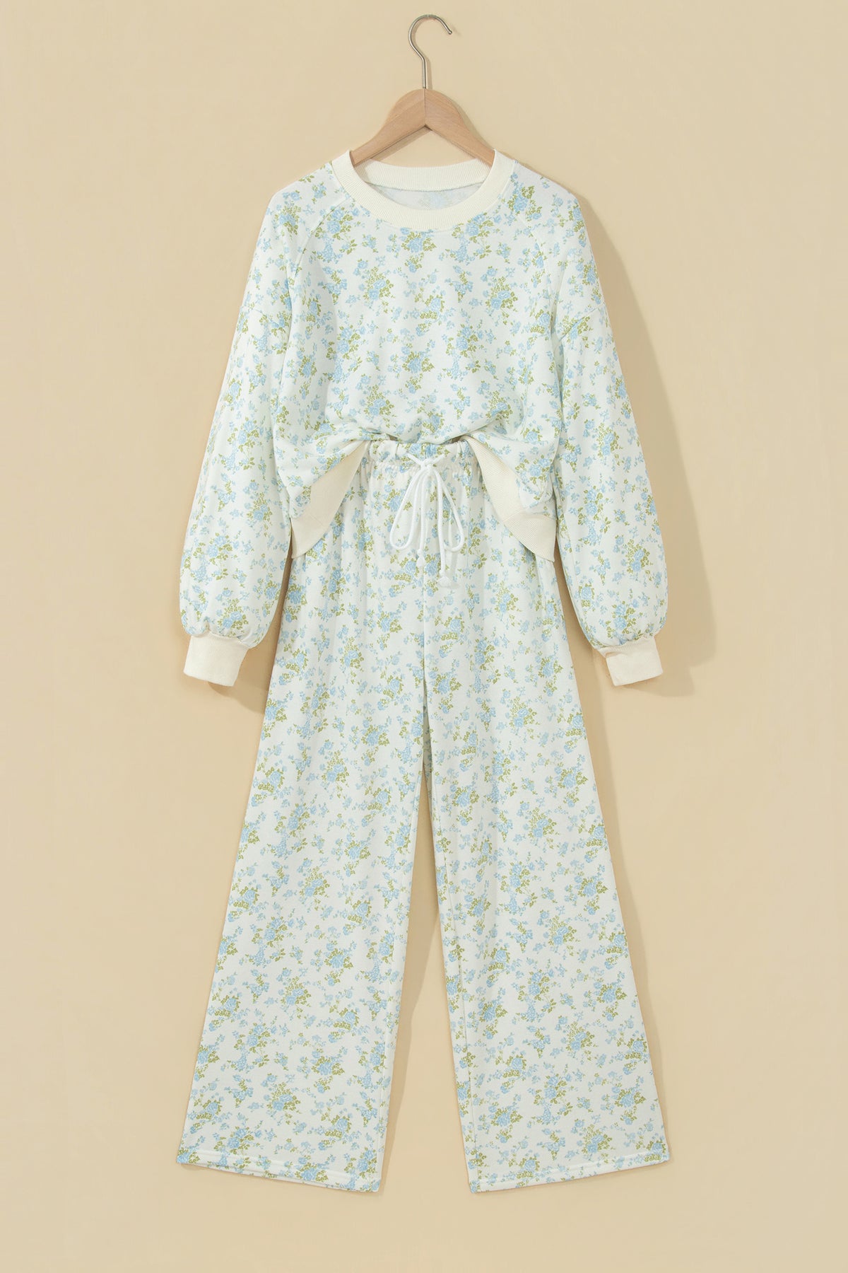 Floral Long Sleeve Top & Drawstring Wide Leg Pants Set