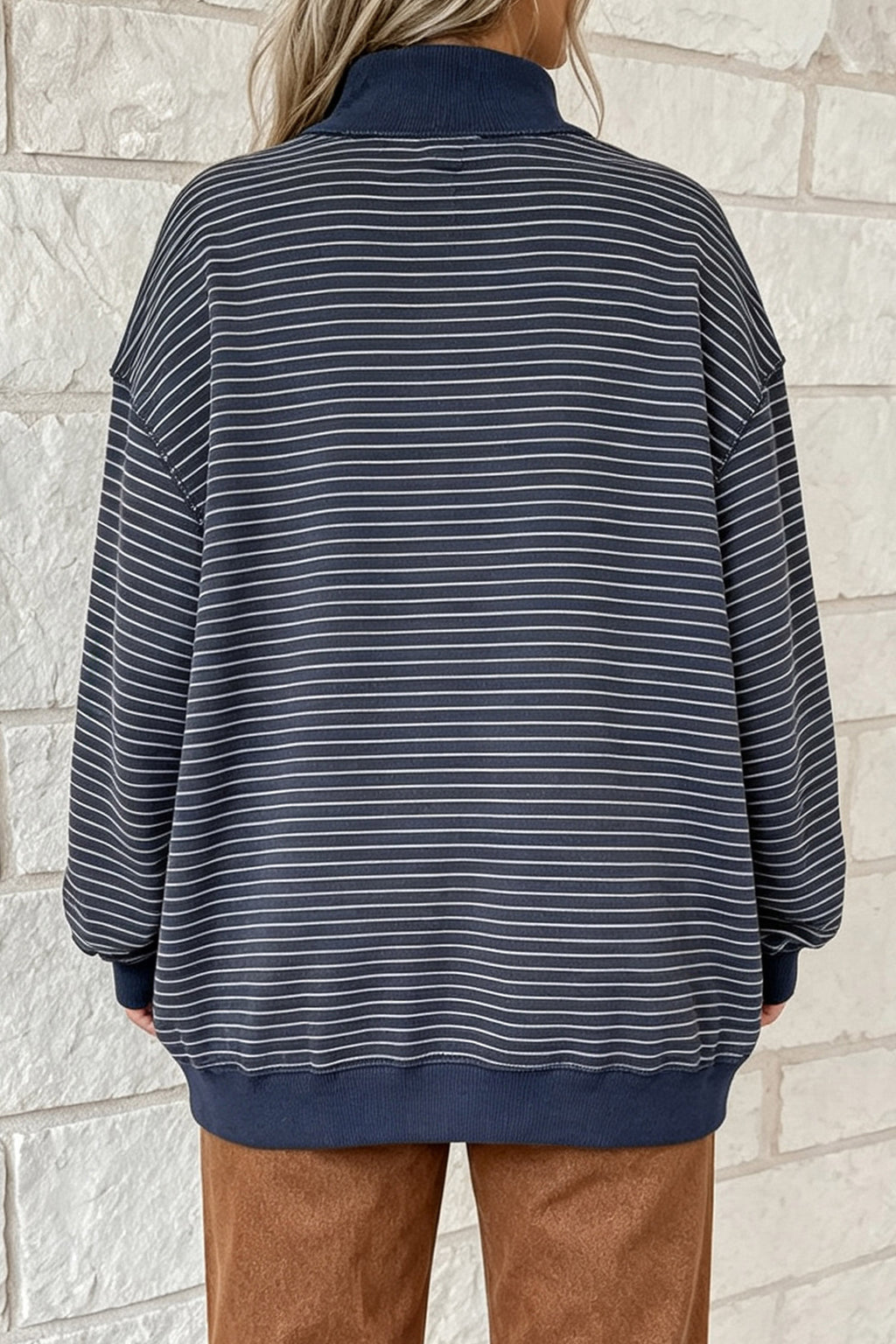 Striped Mock Neck Sweatshirt (4 Colors Available)