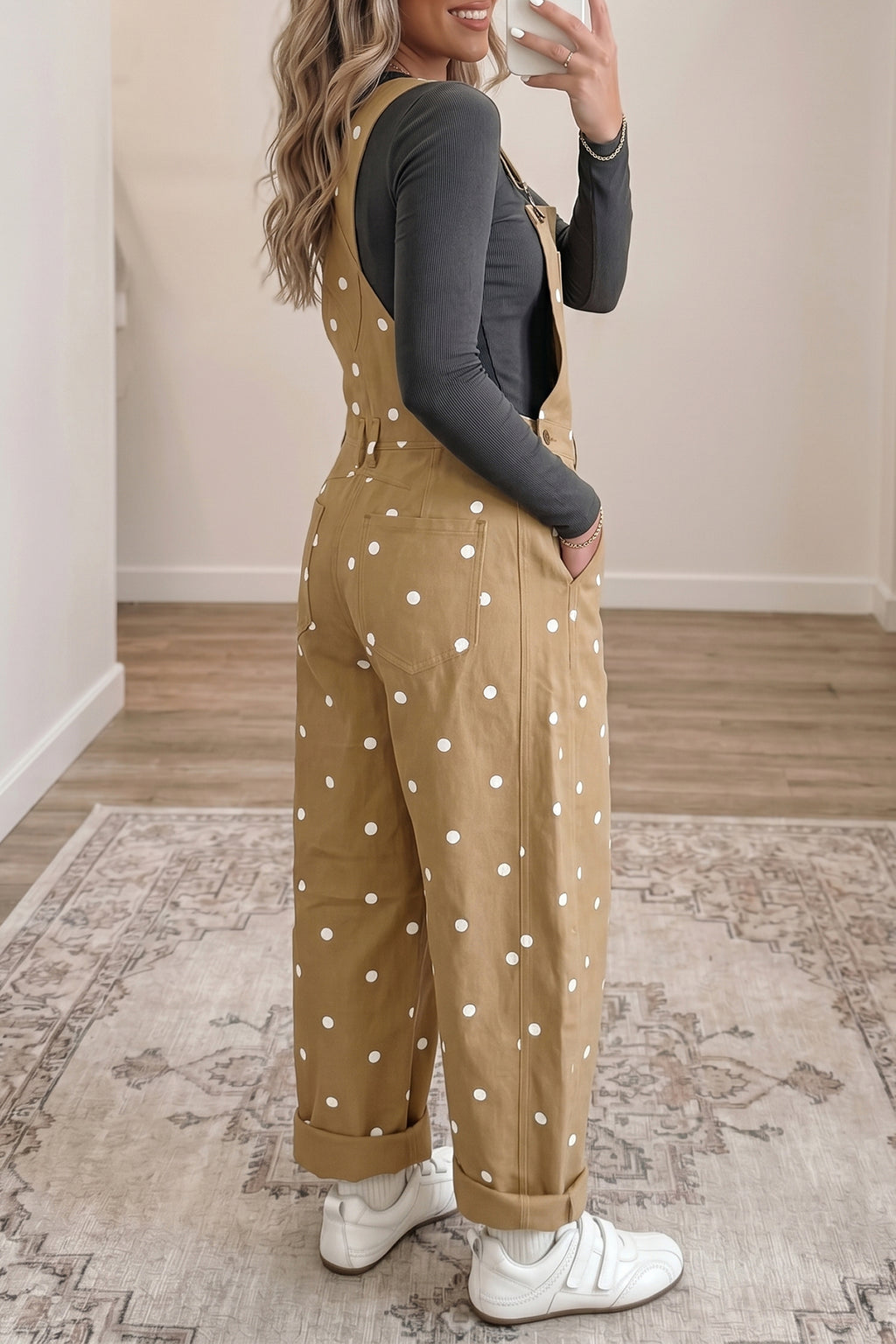 Polka Dot Denim Barrel Overalls (2 Colors Available)