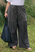 Mineral Wash Patchwork Wide Leg Plus Size Pants