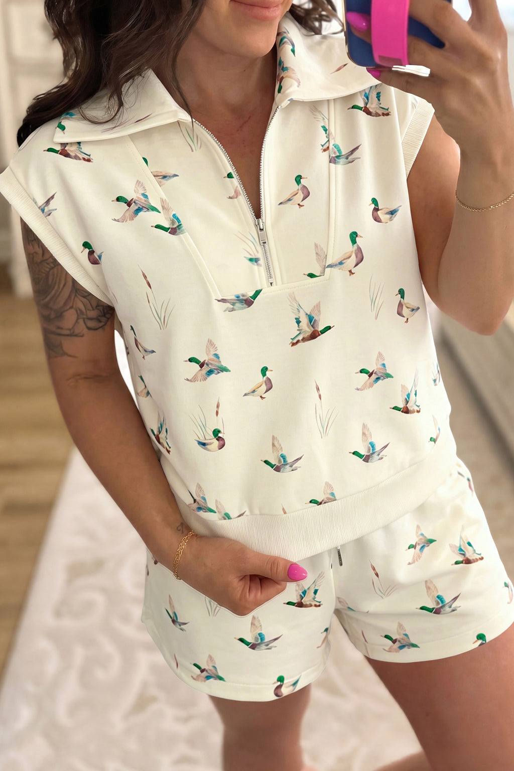 Mallard Print Zip Up Top & Short Set