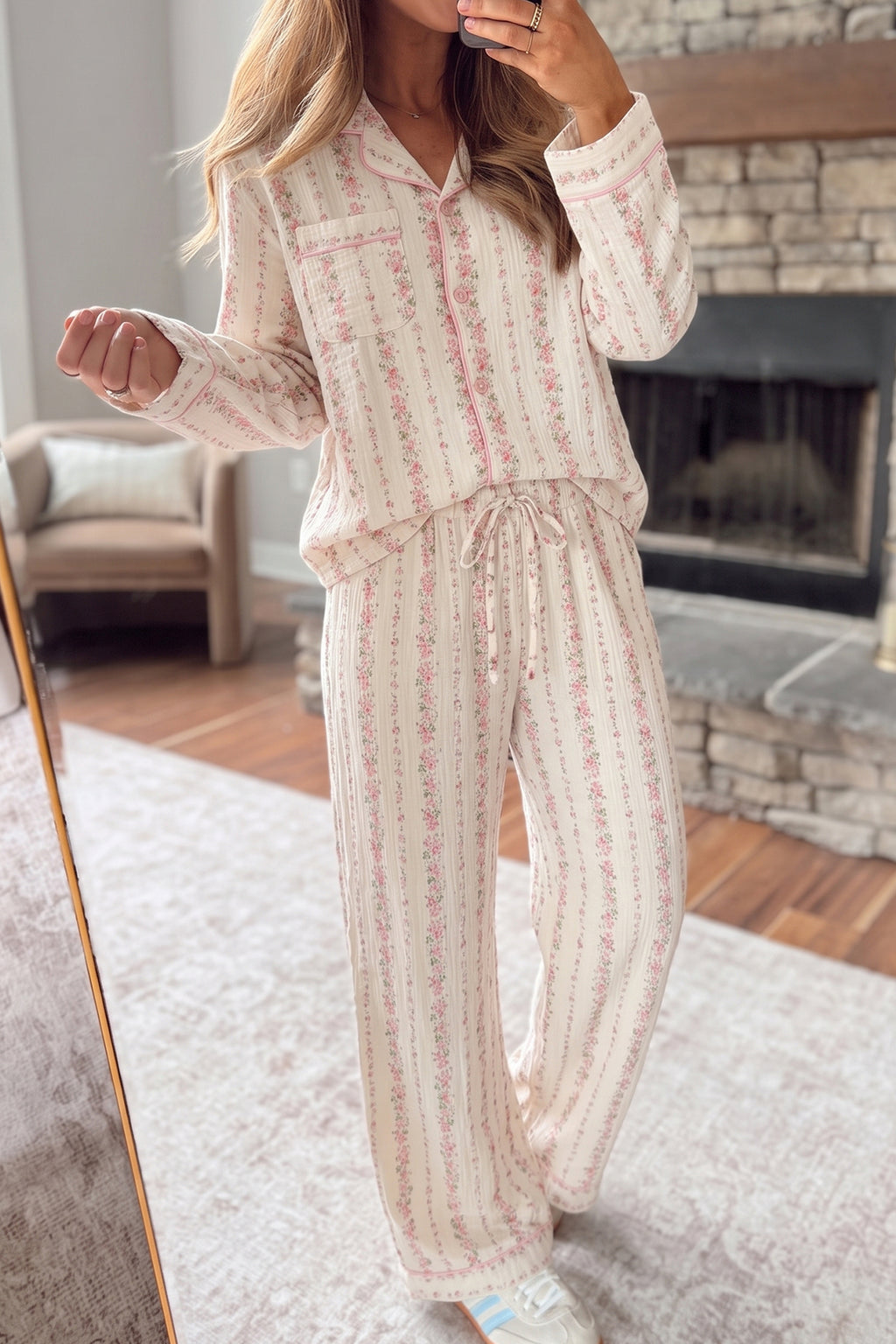 Pink Floral Pajama Set