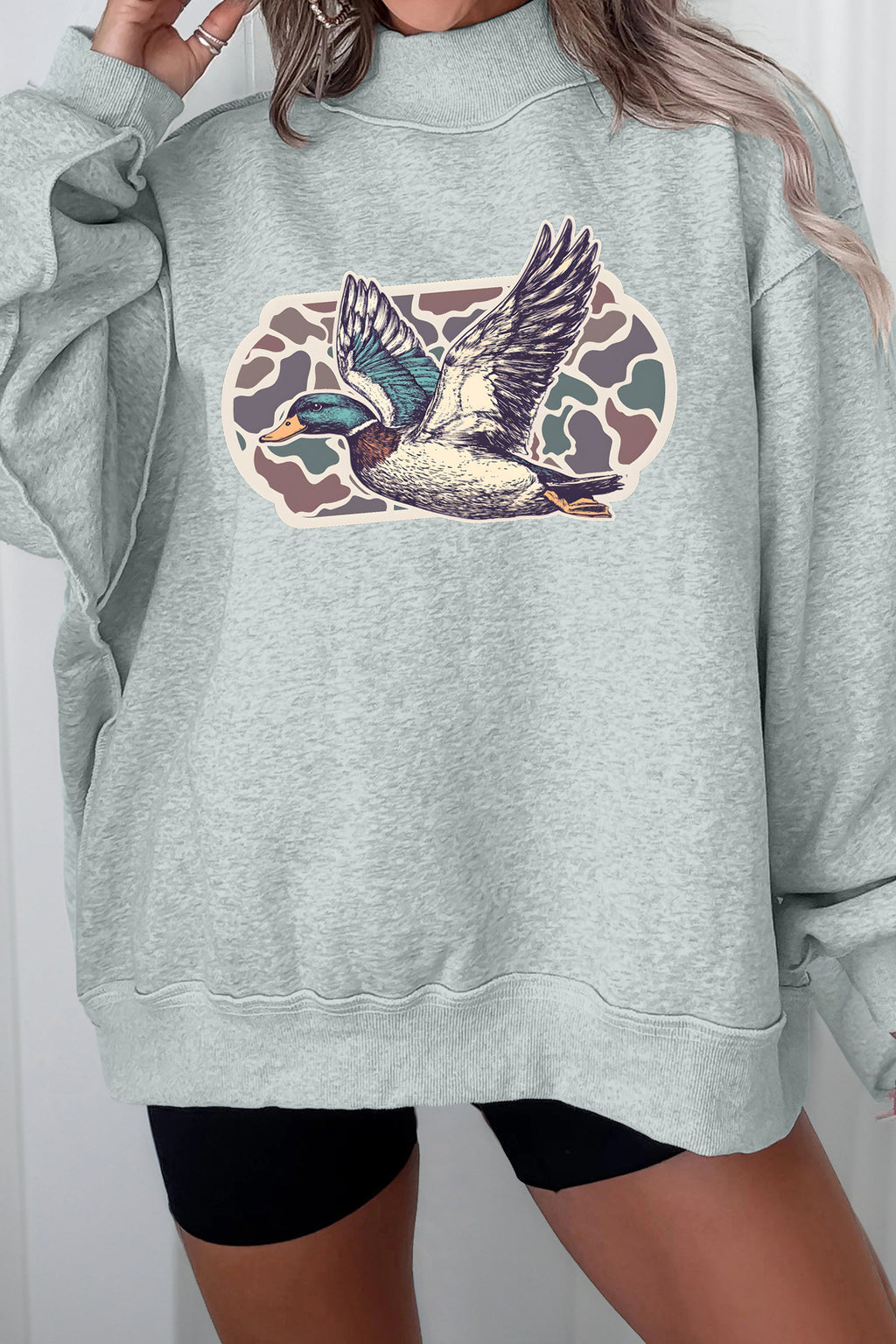 Mallard Duck Camouflage Mock Neck Sweatshirt