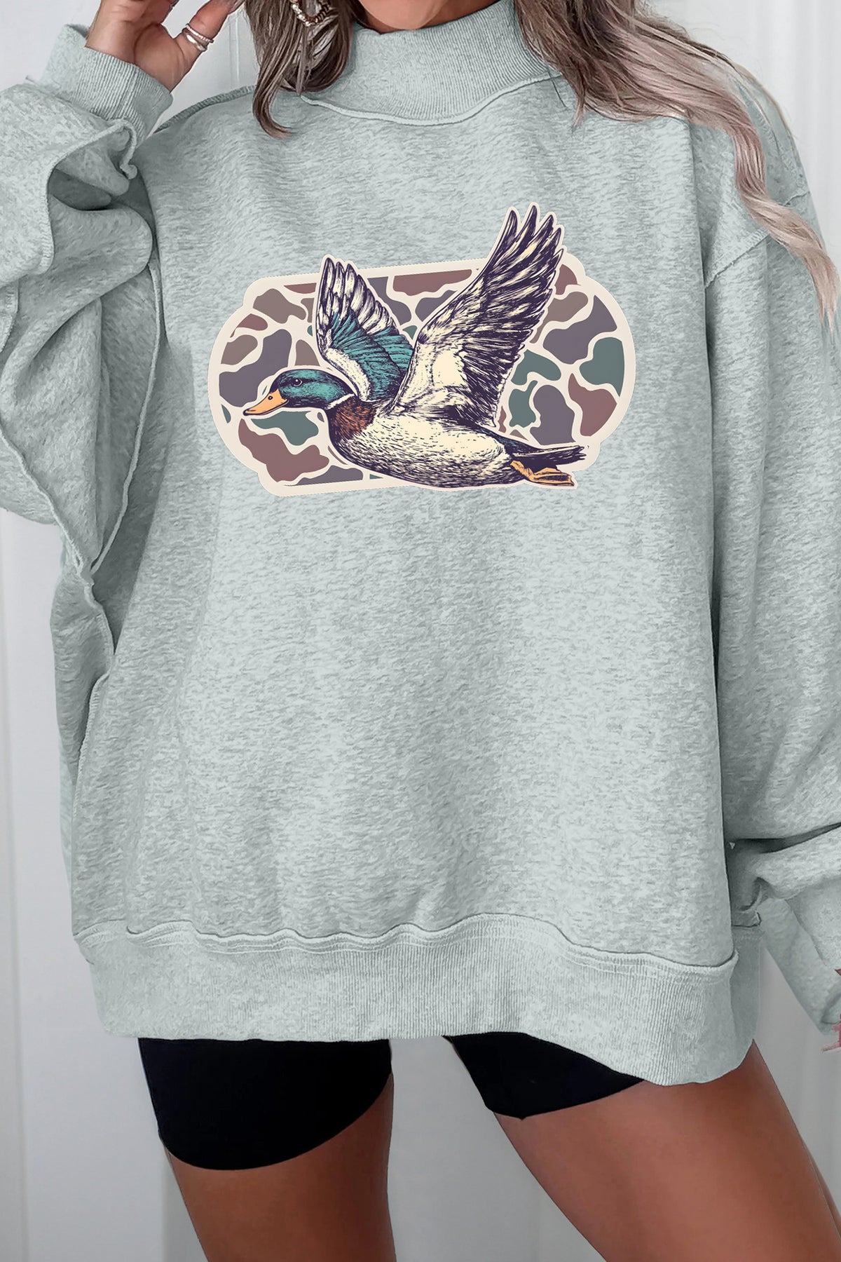 Mallard Duck Camouflage Mock Neck Sweatshirt